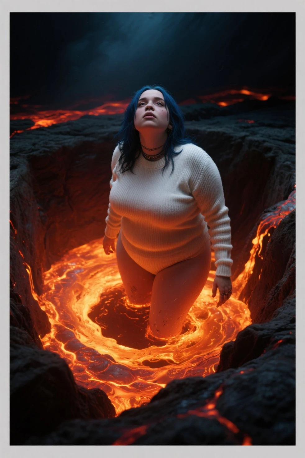 There is a red portal and a blue portal, each one connected to the other. A woman enters through the red portal and comes out through the blue portal, licking her own pussy.,High resolution, masterpiece, Anatomically correct, Textured skin, Large Breasts, Sticking out tongue, saliva, Drooling, saliva stringiness, It's crazy, excited, 