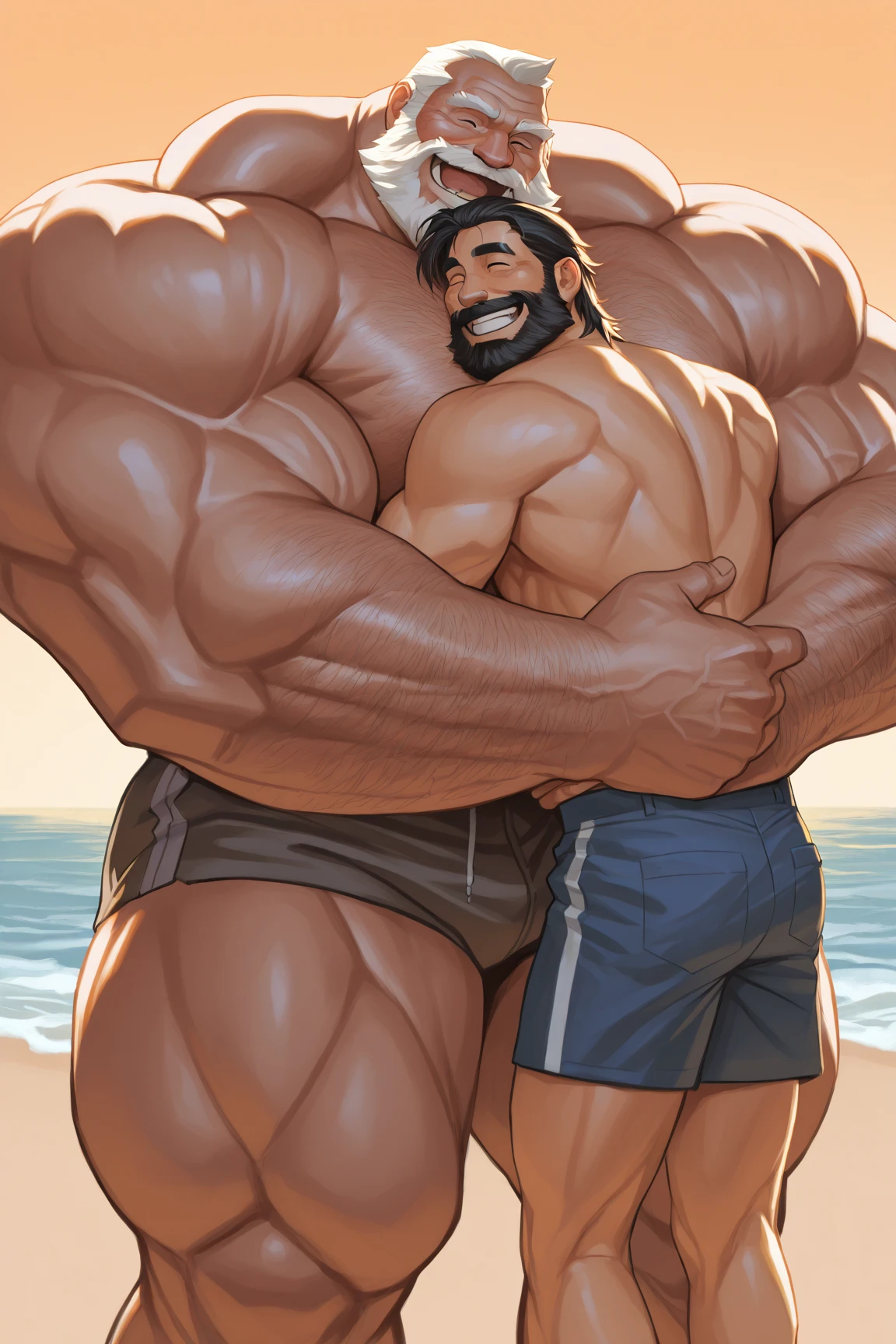 Super muscular adult boar beastman,(Wear Hawaiian traditional clothing:1.7),Open your mouth and stick out your tongue,(Surrounded by erect men:1.2),(a large amount of semen on the face and body,:1.8),Southern Island,(Deep Throat:1.5),Cumshot from huge red and black erect penis,scrotum,Brown fur,Black hair and beard,Anal Sex,Kneeling,Tattoo