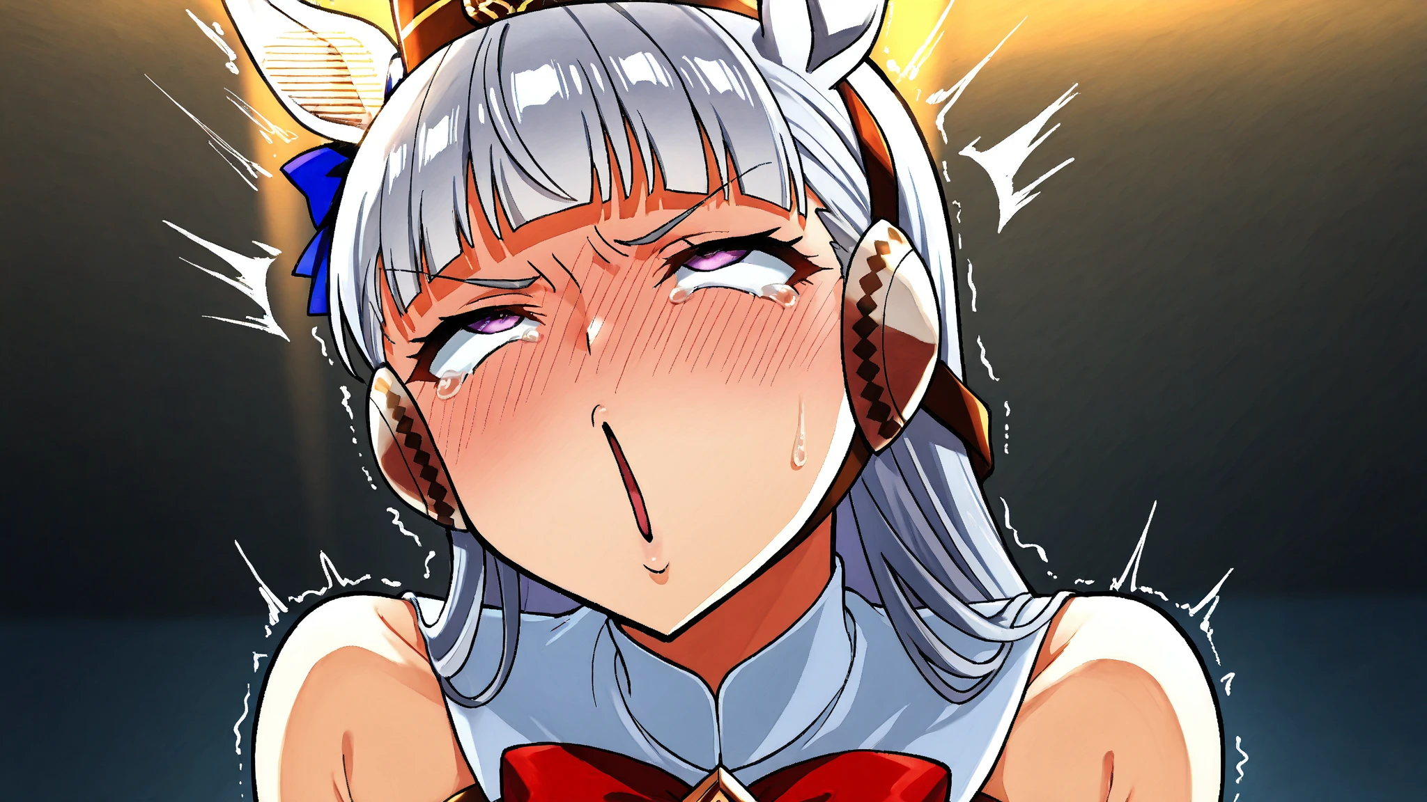 (((masterpiece))),(((best quality))),(ultra-detailed,high resolution:1.2),(illustration),((an extremely delicate and beautiful)),(detailed background), POV, fellatio, (((irrumatio))), (glup), sobbing, tears, open one eye wide, close another eye, (((catch head))), drool, (cum in mouth:1.4), ((((wrestling ring)))), ((1petit girl)and(1fat man)), hetero, ((((1petit girl,short stature)))),((((miyako(swimsuit)/(blue archive/)))),official style, (slender body:1.4), (long hair,ponytail),white hair,bangs, purple eyes, (small breasts), covered navel, collarbone, pale skin,shiny skin, ((She wears one piece swimsuit,frilly swimsuit, hair ribbon)), ((((panicking)))), (wavy mouth), open mouth, (cum on clothes,cum on body,excessive cum:1.4),cum facial,bukkake,cum on hair, clothing aside, clothed, (1fat man,short stature:1.4), [[[[he wears swimsuit]]]], large penis, text,