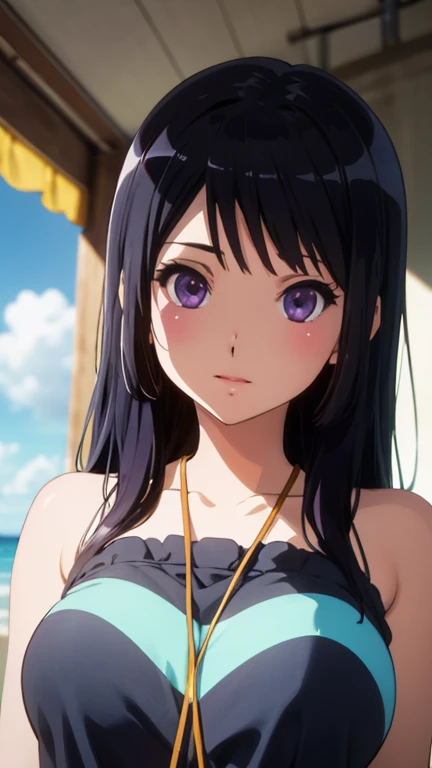 hinata hyuga, big boobs, bikini, at the beach, full body. 