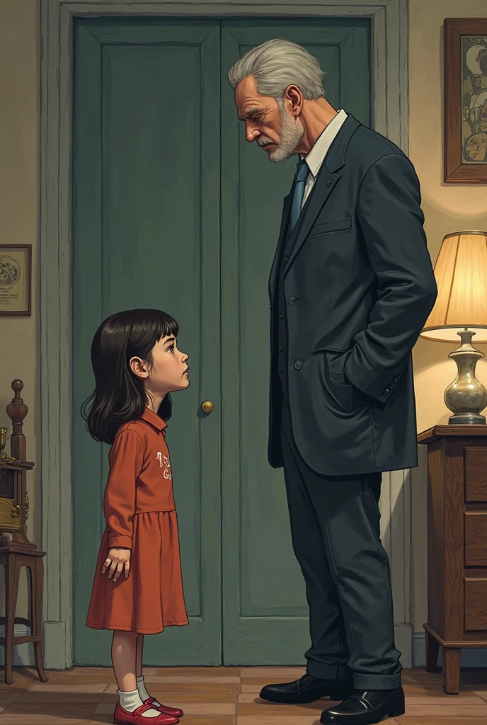 a scene with a young girl, around 12-, dressed in a simple wedding gown. She should look hesitant or anxious, with her gaze downcast or looking slightly away, conveying a sense of vulnerability. Beside her, you might include a much older groom, perhaps in his 30s or 40s, dressed in a formal suit. The background could be a traditional, modest setting, like a small village or a basic, undecorated room. The overall tone of the image should be somber, with muted colors, to emphasize the gravity of the situation