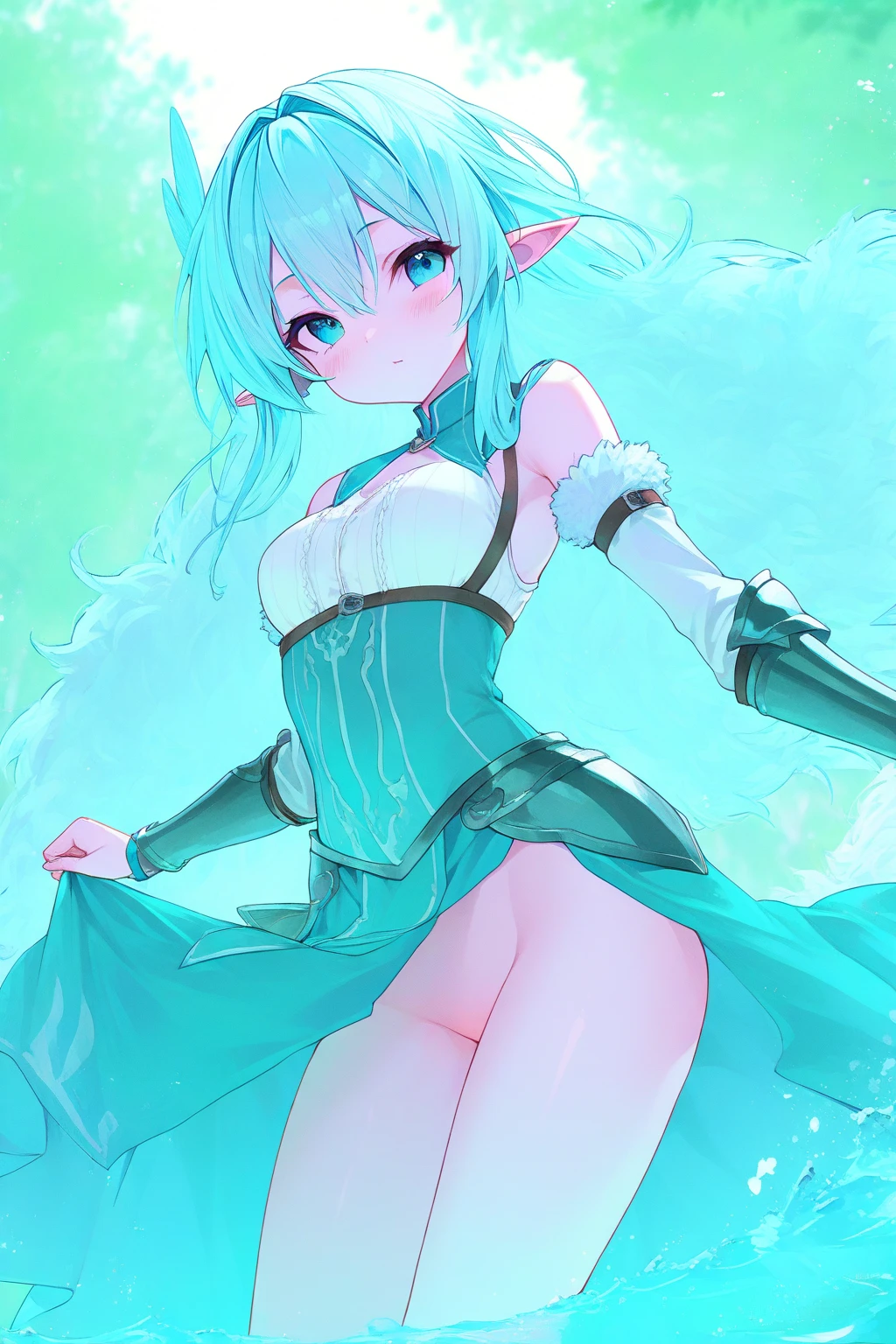 solo, mare,confident, grin, looking at viewermagic,coloful, sexy ,pretty,masterpiece,4k,beautiful,detailed,smile,feminine,thin,faun, 25 years old girl, green blue haired girl with horns and green leaves on her head, detailed digital,loish and wlop, cute detailed digital art, adorable digital painting, digital illustration, fanart best artstation, inspired by WLOP, artwork, hyperdetailed fantasy character,full body,satiro legs