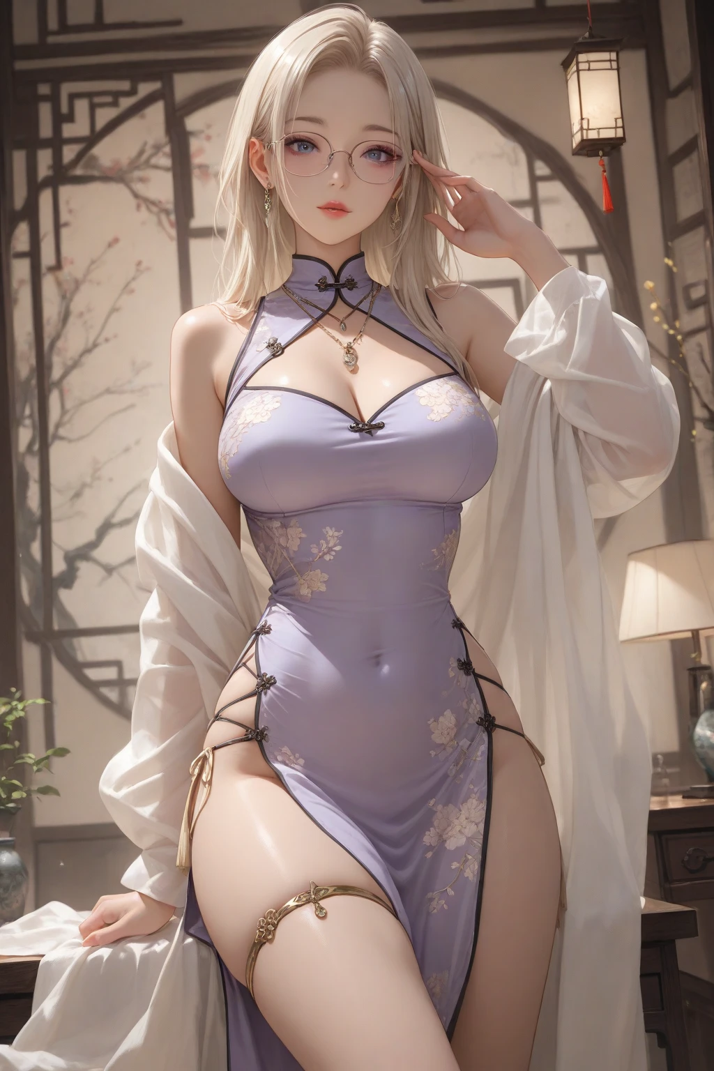 realisticlying, hight resolution, 1 rapariga, Silver hair, Korean people, e Blue Eyes, Lace-up panties，Beads of sweat dripped down my buttocks，on the moon，Large chest，Wide buttock，Visible on the back， Your ass，kneel down on the ground，Look into the camera，ssmile，wide wide shot，Cinema Lens，Skin glow，