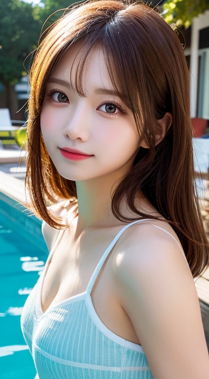 masutepiece, Best Quality, Illustration, Ultra-detailed, finely detail, hight resolution, 8K Wallpaper, Perfect dynamic composition, Beautiful detailed eyes , Pool, Sexy face