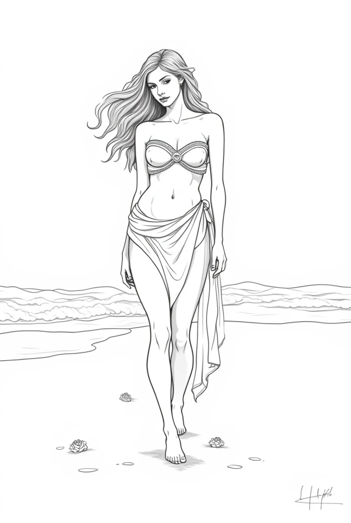 thin line drawing, lineart, fine stroke, summer, monochromatic, black andwhite. no shadows, no gray color, lineart style