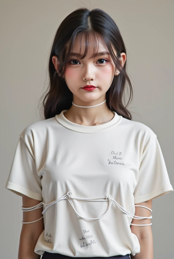 (8k:1.27), best quality, masterpiece, ultra highres:1.2), two arrested cute goth japanese delinquent girls with arm tattoos sitting next to each other, tattooed girl, full body picture, beige oversized knotted prisoner t-shirt, short big sleeves, orange inmate prison uniform, dyed blonde hair, black hair, short bob hairstyle, hair pulled back, in a prison cell, handcuffed, submissive neck choker, 4k or 8k picture, looking angry, bandana ribbon hairband, kissing each other, holding hands