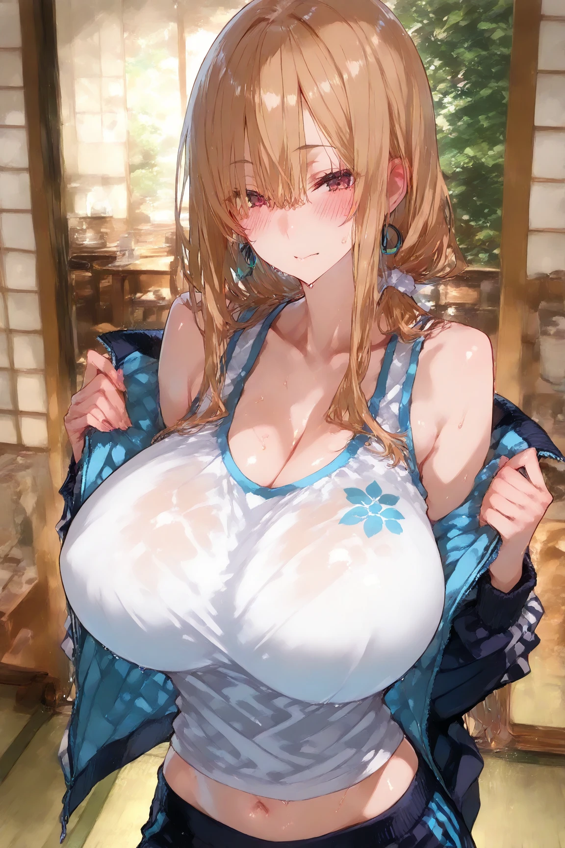 (((masterpiece, best quality))), (((superior quality))), cute girl, ((extremely detailed girl)), ((huge breasts)), (yukata), (bare shoulders), strapless top, slight smile, twin tail blonde