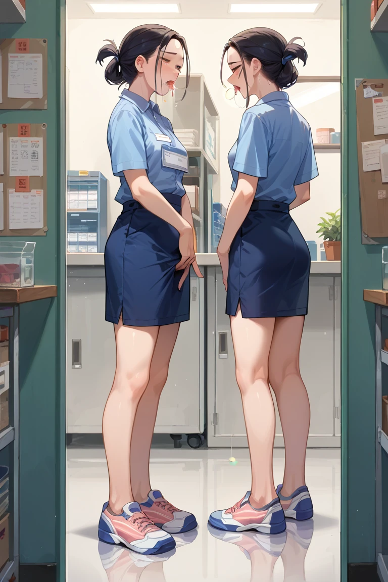 ((二人のIn underwearの女性がセクシーにOffice corridorを歩いているBack view:1.4), Beautiful Anime Women, Beautiful art style, Anime characters, ((Smooth texture, Realistic texture, Anime CG Style)), ((Highest quality)), (Very detailed), (Very detailed CG 統合 8k 壁紙), Very detailed, High-resolution RAW color photos, Professional photography, Brown Hair, Stylish hairstyle, Slender body, (Stunningly beautiful woman), (Office corridor, Many business people walking down the corridor, There is a window in the hallway:1.3), ((High heels:1.3), (Sexy and cute light blue underwear:1.3), (Stylish shiny light blue satin panties, Side-tie panties, Panties with lace trim:1.3), (Thin panties:1.3), (Light blue micro lace satin bra, Light blue bra with lace trim, Thin bra:1.3), (lace garter belt, Garter Strings, White knee socks:1.3):1.3), ?????, In underwear, In underwearのオフィスレディ, Exact number of arms, Exact number of legs, Perfect ???????, (Embarrassed expression, Surprised expression), Angle from the rear, Exact finger count、Exact number of legs、(Exact number of arms:1.0, Exact number of hands:1.0), (Perfect hands, Perfect ???????), (Back view:1.5)