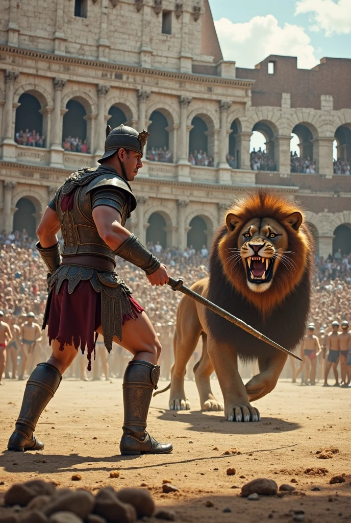 Gladiator fighting with lion 