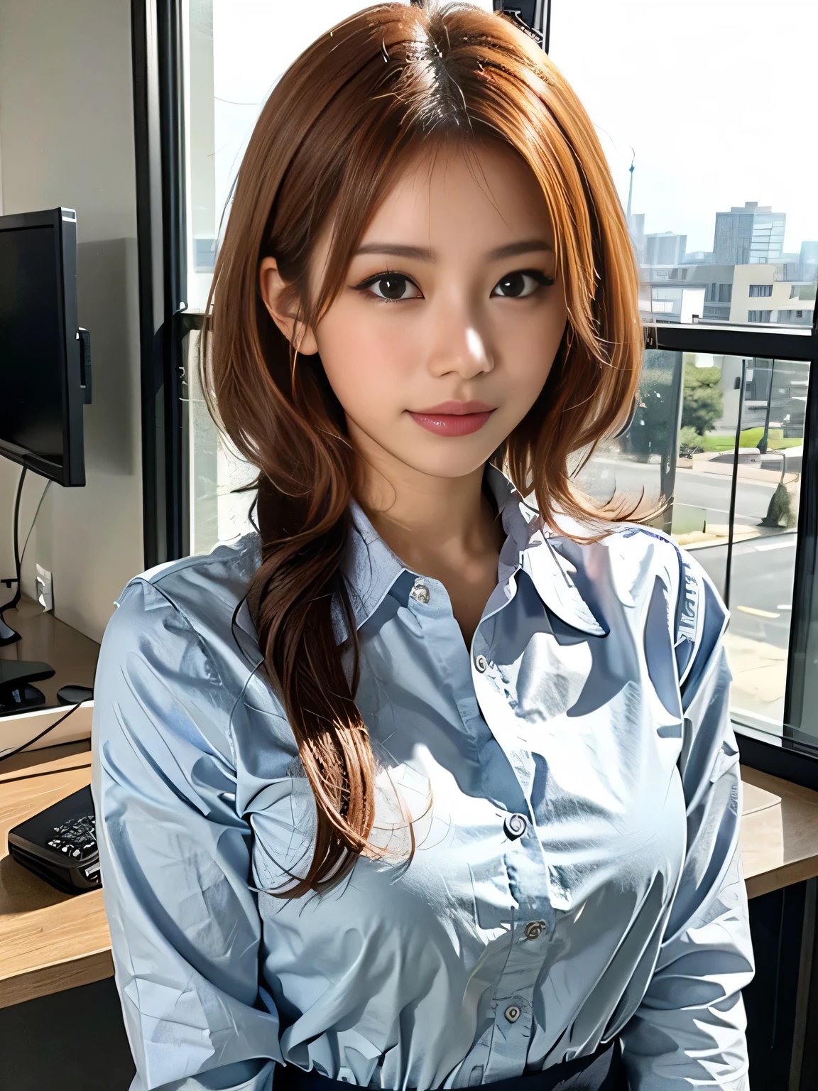 Masterpiece, absurdres,HDR ,highly detailed eyes and face,smiling, beautiful jpd_woman, a woman in a shirt,perfect jpd_face,perfect jpd_body <lora:jpd:0.8>