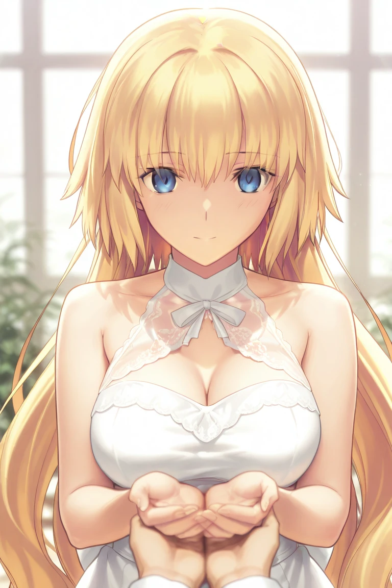((Highest quality)), ((masterpiece)), (detailed), （Perfect Face）、The woman is Tiare, with green eyes and medium-long blonde hair.、The woman is a beautiful bride