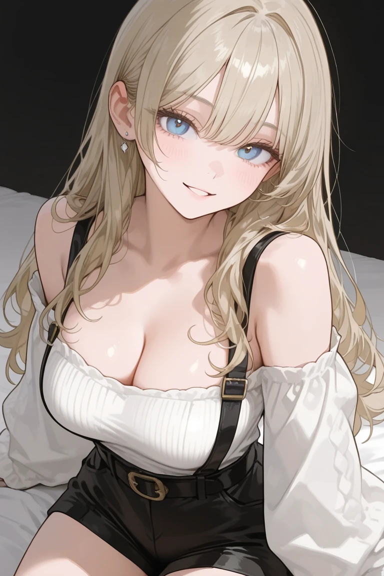 Cleavage、(Placing hand on chest:1.5)、LOOKING UP, Upper Body, Realistic, real person, (pale skin: 1.2), RAW photo, photorealistic, shiny skin, shiny hair、(A 25-year-old woman with medium-length hair and bangs) and (wavy hair) and (Blonde Hair) and (green eyes) , BREAK (white) and (off shoulder blouse) BREAK 、 (embarrassed:1.5), The background is the interior of a restaurant at night.、Alone、Are standing