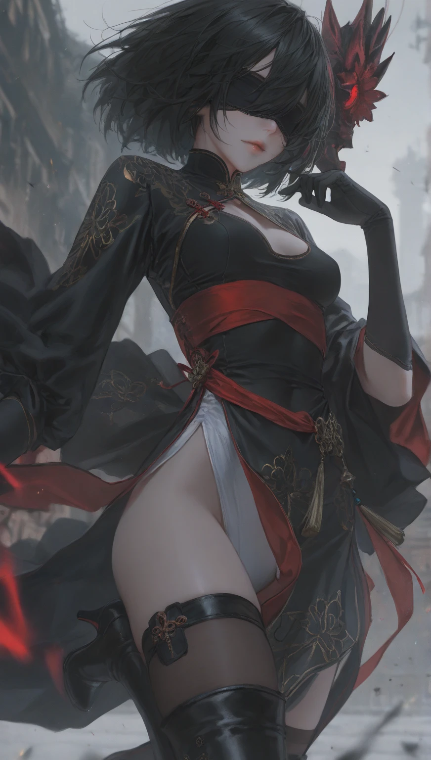 1female，45 yers old，Married Woman，熟妇，plumw，extremely large bosom， 独奏，（Background with：ponds，Cherry blossom forest，rainforests，lotus flower）standing underwater， She has short pink hair，seen from the front，， mostly cloudy sky，（（（tmasterpiece），（Very detailed CG unity 8K wallpaper），best qualtiy，cinmatic lighting，detailed back ground，beatiful detailed eyes，Bright pupils，Black eyes，Snow-whiteskin，Redlip（Very fine and beautiful），（Beautiful and detailed eye description），ultra - detailed，tmasterpiece，））facing at camera，A high resolution，ultra - detailed），revealing breasts，Bare genitalia，  Bulge，legs are open，Raised sexy，Camel toes，Desire for dissatisfaction，frontage，（Wearing：，Red cape，Bare ）