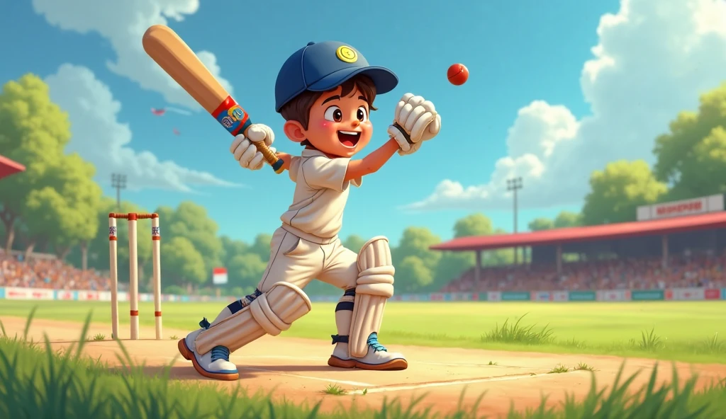 A boy playing cricket his jersey number 18 and his name gagan 