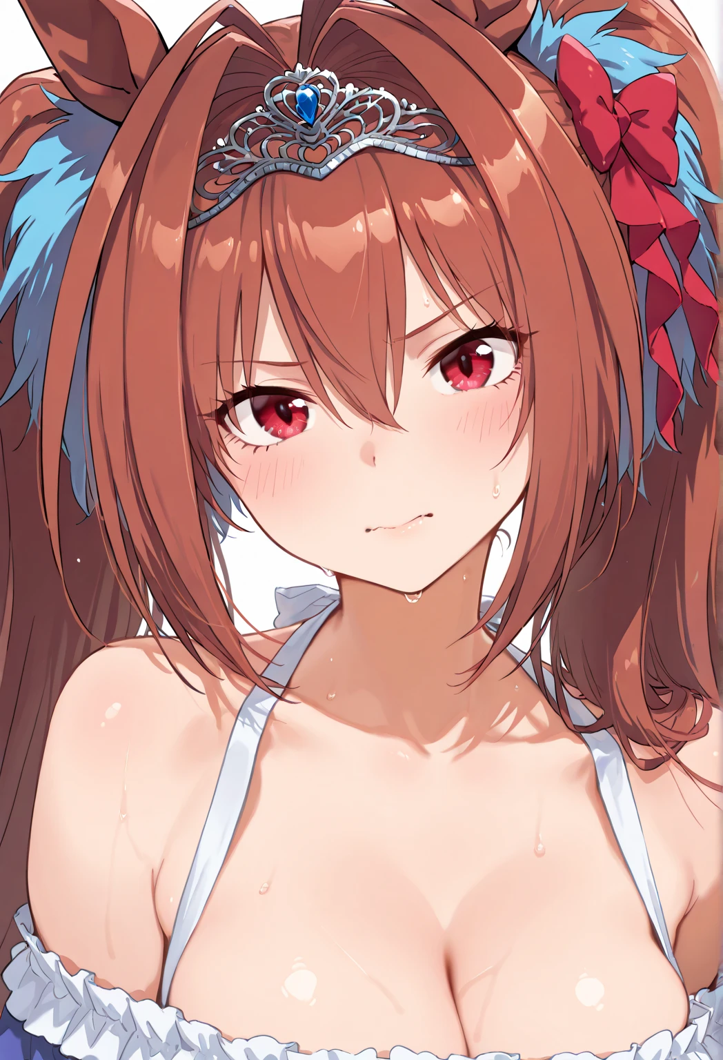 Agnes Tachyon (umamusume)Viewers beware!,1 Girl,,,chest,尖ったchest,chestの谷間,Underbust,Side Bust Barbosa,(blush),((Embarrassing)),Spread out and masturbate((White Bikini))round 1(((chestを持ち上げる)))((View from below、View from below))Upper body close-up,(巨大なchest)