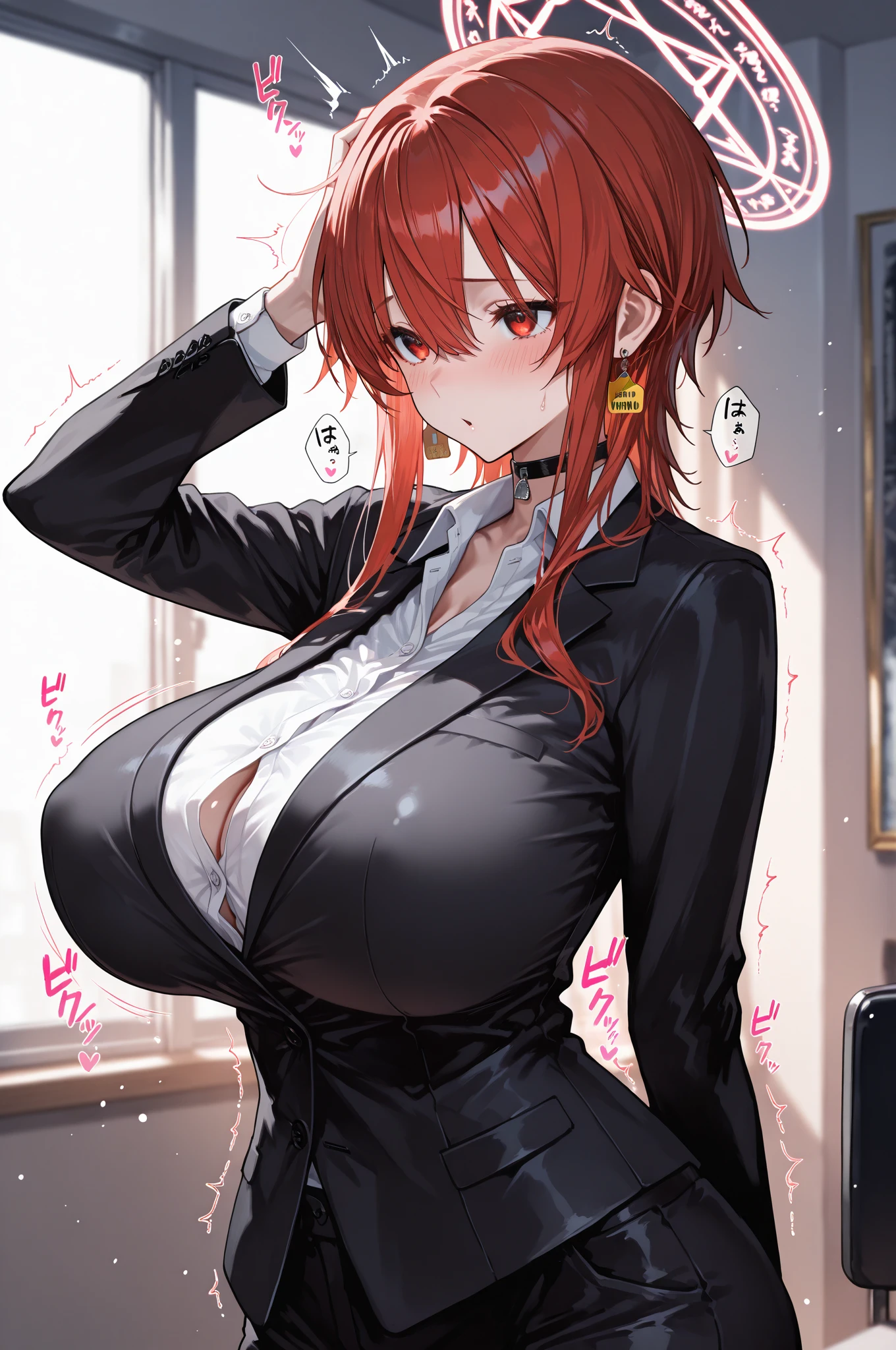 Makima, Makima, Long hair, Smile, Bangs, (Large breasts:1.2), (Yellow eyes:1.2), braid, Red hair, braided ponytails, Ringed Eyes, BREAK   Underwear, Cleavage, Bra, Black Bra, Panties, Black panties, cleavage, Break indoors, Office, BREAK looking at viewer, BREAK (masutepiece:1.2), Best Quality, High resolution, Unity 8k壁纸, (Illustration:0.8), (Beautiful detailed eyes:1.6), extra detailed face, Perfect Lighting, extremely details CG, (Perfect hands, Perfect Anatomy),