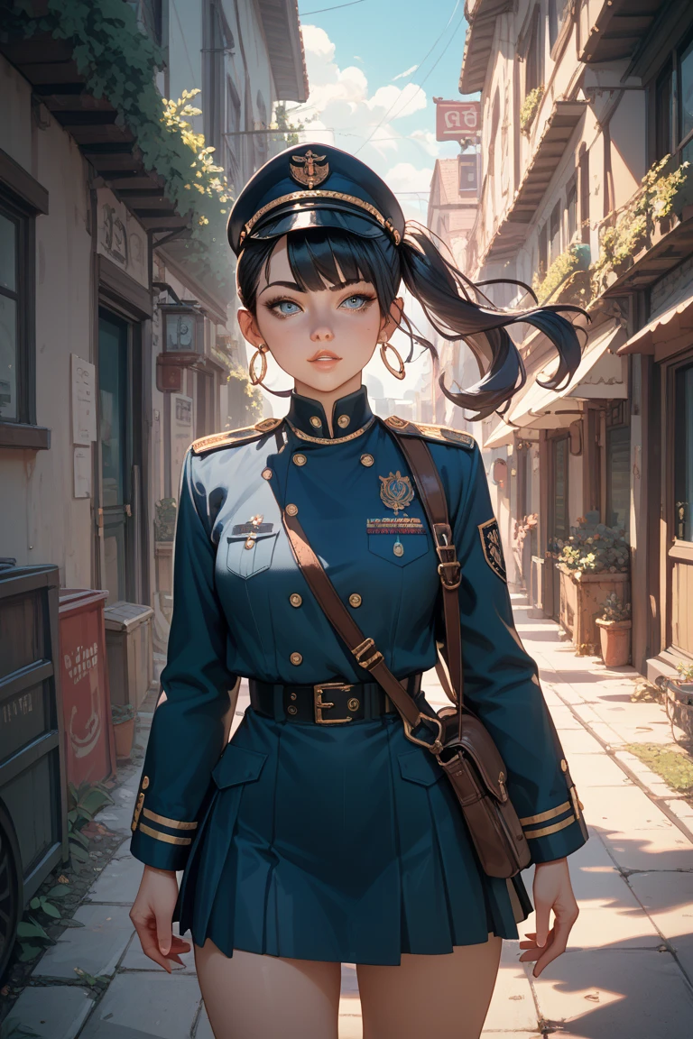 Beautiful Chinese woman, 25 years old, military, white beret, red uniform, face with determination, long eyelashes, beautiful eyes with brightness, surrealism, shadow, stereogram, (photorealistic, realistic: 1.2), POV, atmospheric perspective, cinematic lighting, ray tracing, 8k, super detail, best quality, masterpiece, well detailed, (Canan EOS R6, 135mm, 1/1250s, f/2.8, ISO 400:0.9), weapons, shanghai china.