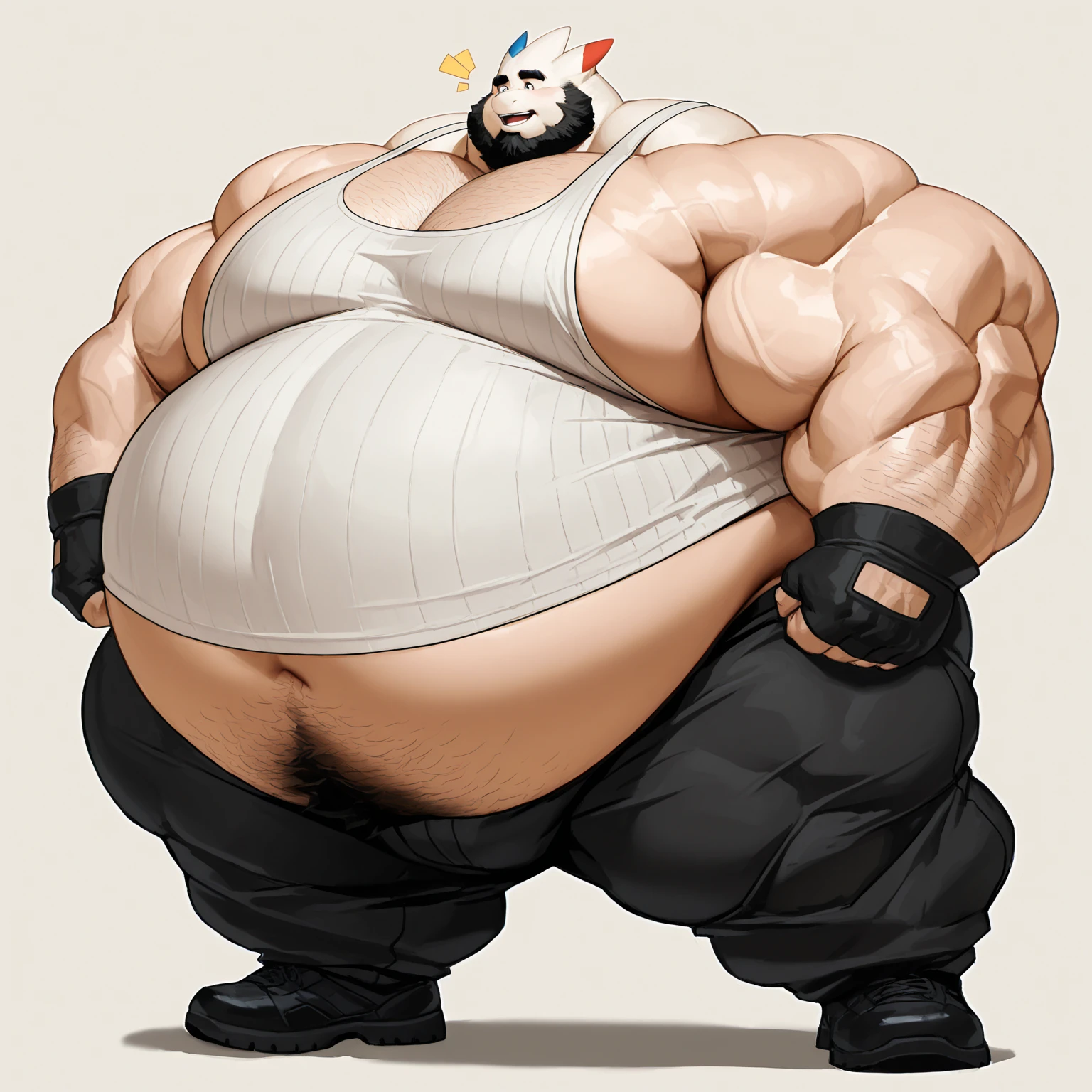 solo, polar bear, twins, 60 year old male, (tattoos:1.3), flexing, natural pose, sexy pose, different facial expressions, three identical heads attached to the same body, bear ears, short balding hair, white mustache, white fur, masculine, three necks, eyes, adult, male, (3d, by Disney), (overweight, fat, obese, big belly, out of shape), black background, (shirtless, navel, male nipples, boxers), correct hands, correct anatomy, ultradetailed, best quality, detailed masterpiece, highly detailed masterpiece, 4k, professional cartoon