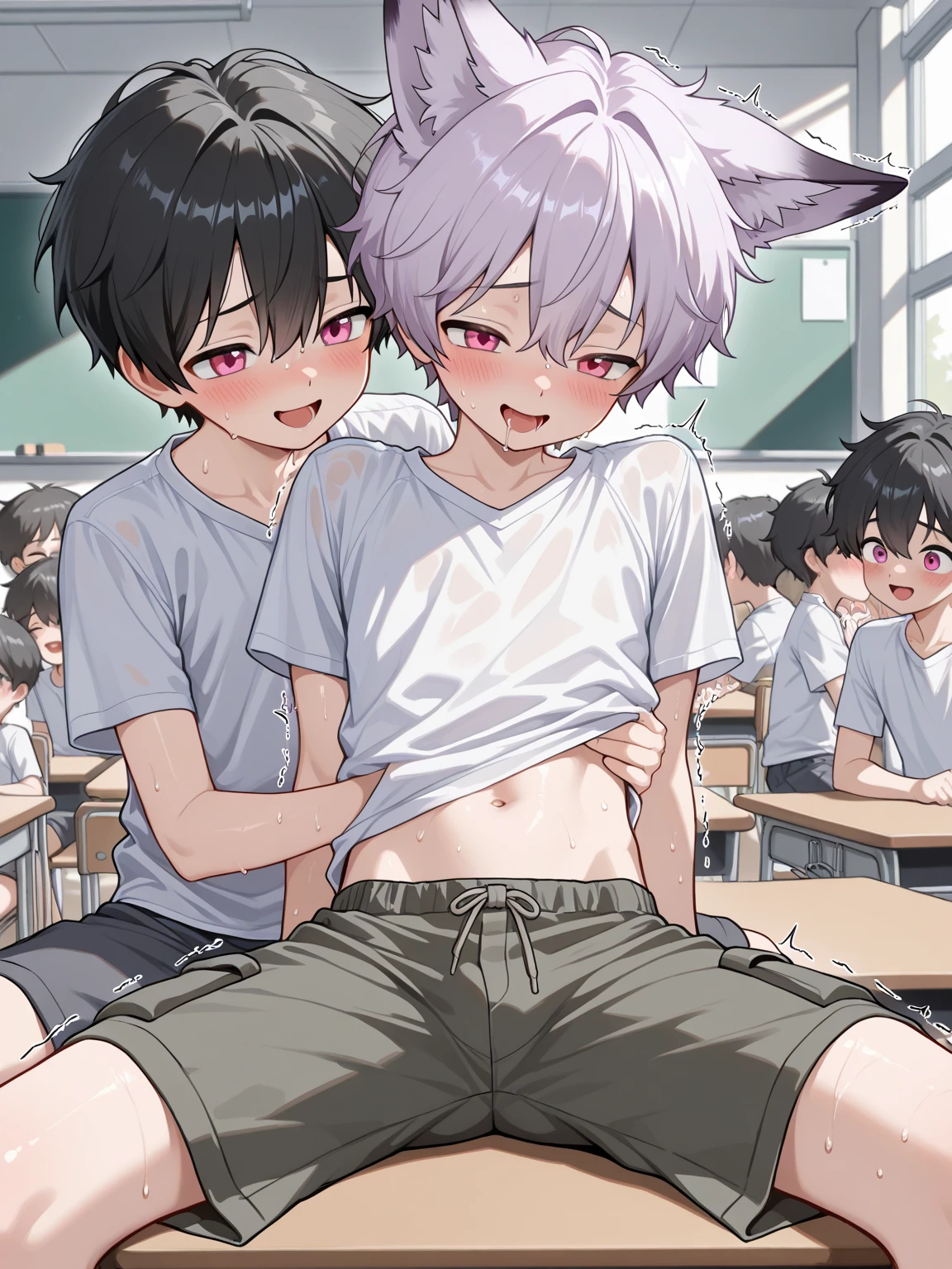 Furry、Two Boys、Shota giving a blowjob、((penis、Intense 、A lot of semen、))Trembling(YAOI)Magic School、classroom