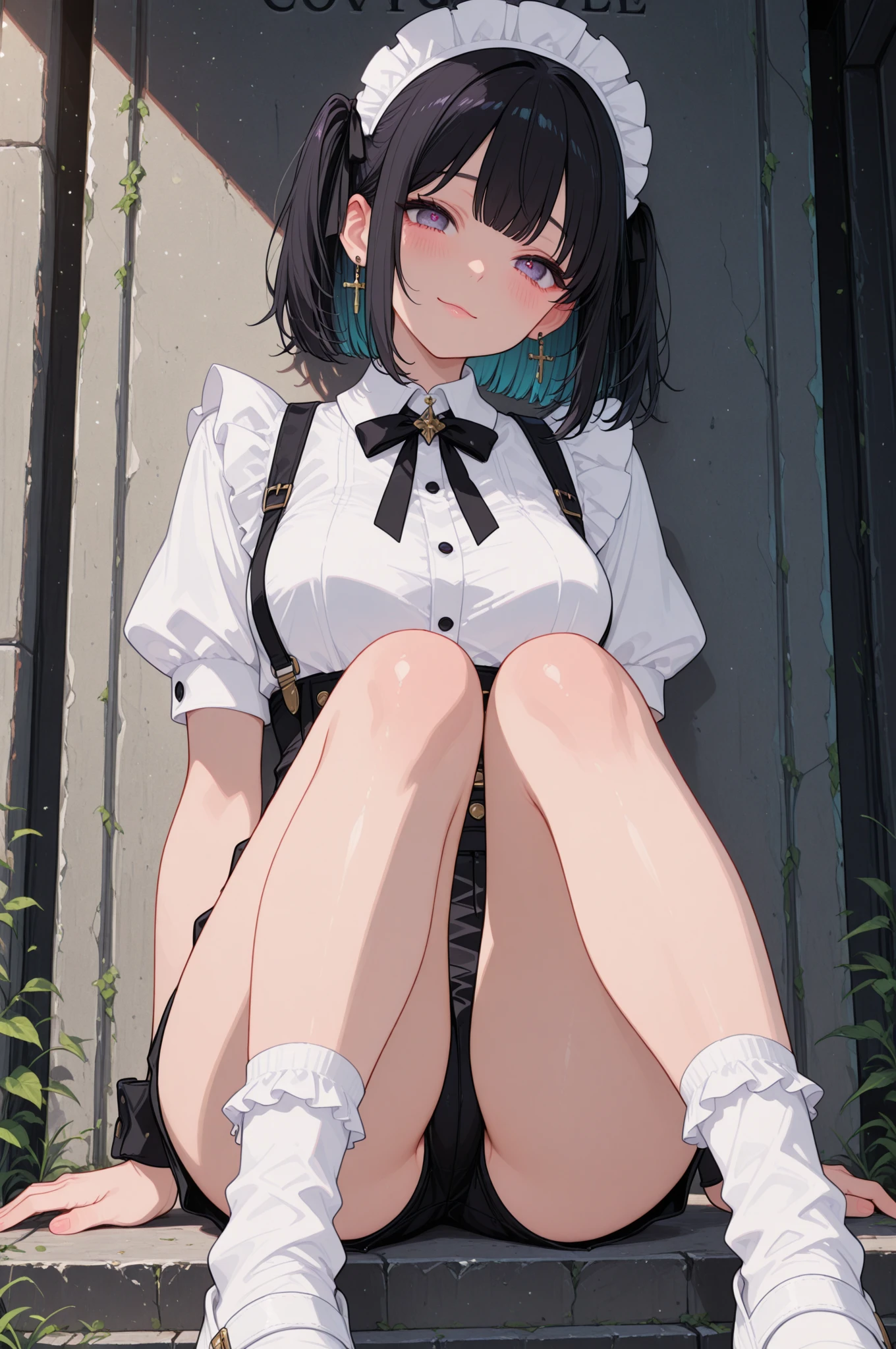 highest quality、High resolution、detailed background、beautiful and detailed face、beautiful and smooth skin、skin texture、professional lighting、Beautiful teenage girl、(small breasts:1.2)、cute wet transparent white suit、cute grey neck tie、Grey mini skirt、cute hairstyle、knee high socks、high socks、sneakers、no panties、no undies、No bra、Nipples sticking out on the clothes, Short sleeve、climbing the stairs at school、facing backwards、
Skirt underneath, Skirt underneath (close-up pussy from below), from below, Are standing, butt focus,With cold eyes、with a troubled face、sexual expression、underboob、pussy shot