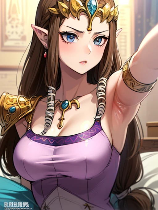 8K quality, high accuracy, princess zelda, pretty figure, pretty face, small face, twilight princess, clean, female office worker attire, black suit, bright, eye highlights, blue eyes, small ears, brown head hair, sexy, super large breasts, erotic, illustrated,. Beautiful line drawing. Beautiful line drawing. Background: night,