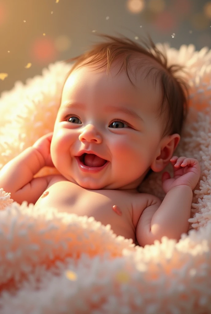 Newborn baby girl, who wakes up, She starts to cry, she stops crying