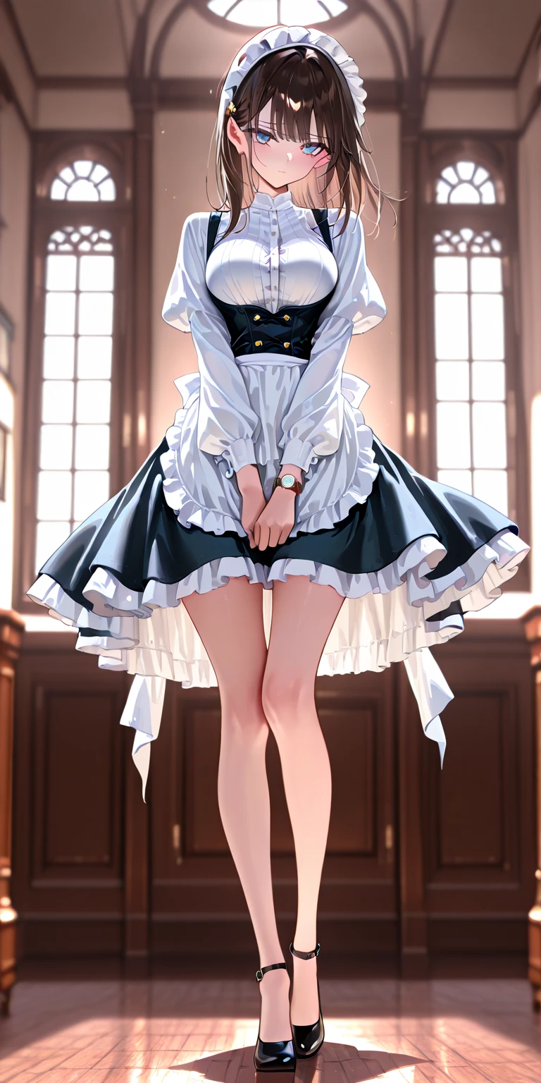 8K, masutepiece, Raw photo, Best Quality, Photorealistic, Highly detailed CG Unity 8k wallpaper, depth of fields, Cinematic Light, Lens Flare, Ray tracing, (Extremely beautiful face, Beautiful lips, Beautiful eyes), intricate detail face, ((Ultra detailed skin)) 1girl in, In the Dark, deepshadow, Pretty Korean girl, Kpop Idol, 1 girl, (Very slim and slender fit muscular body:1.3), ((Looking at Viewer)),(Big smile:1.3), (Blurred background),(No people in the background:1.3), Beautiful earrings, Bracelets, Clear eyes, Walking, (pale skin), (Big eyes), Face forward, (Brown hairs), (Full body shot), , ((blue high waist skirt)), , (Looking at Viewer:1.3) opened breast, Very slim, medium breasts, ass forcus, Before the eyebrows, thick thighs((whiteshirt:1.3)), (double-breasted,Underbust:1.2), Short sleeves, buttonGap,Frameless glasses,Corset Belt,Beautiful short hair,Brown hair,see through shirts,