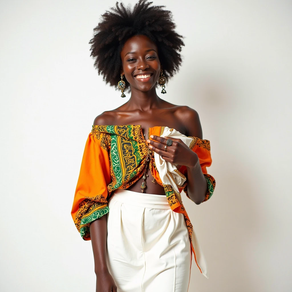 debout, Photographie fine, peau foncée, tressé, jupe, hanches larges Sexy, beau corps, Éclaireuse, scout ((Peau africaine foncée, Peau d'ébène très profonde)), ((Sa beauté est indéniable)), ((joli visage excité)), ((Yeux parfaits hyper détaillés,)), ((pose mignonne)), (( gros sein )), ((Langue sortie)), ((Attirant )), Sexy, ((t shirt et pantalon ), ((Afro africain ((Ventre révélateur)), ((debout, Vue de face)), au restaurant , photoréaliste, Détails élevés, Réaliste, partie maîtresse, absurde, Meilleure qualité, HDR, de haute qualité, haute définition, extrêmement détaillé, ;écran 8k, détails comple (photo réaliste:1.2), contraste, éclairage intense, cinématique d'éclairage, éclairage naturel, Lumière forte, Contre-Jour, Éclairage global, occlusion ambiante Info