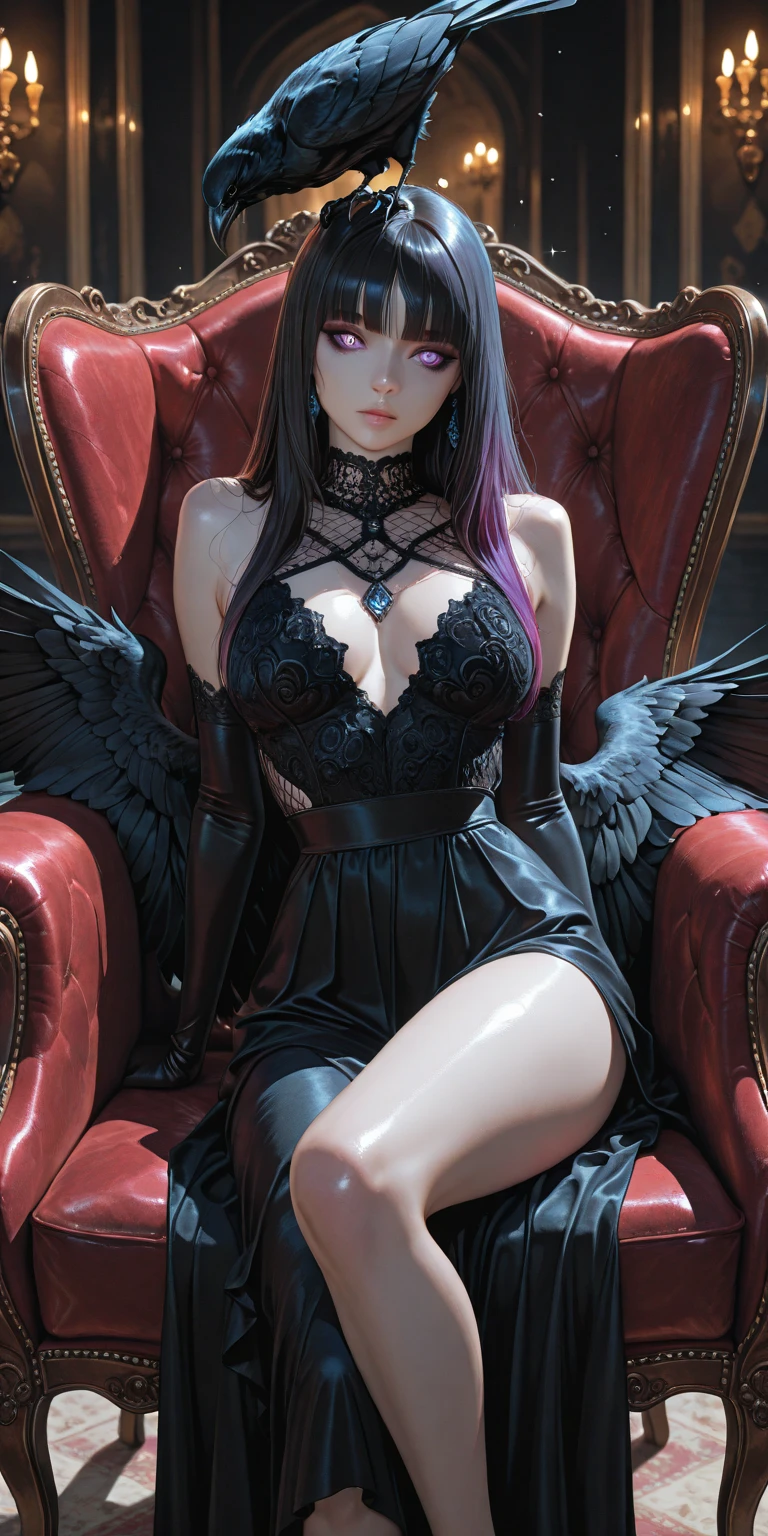 Dark style、Succubus、Devil's Daughter、Bat Wings,(((Demon Hornlack-rimmed round glasses))))、(((Colossal tits)))、(Devil's Tail),(Woman lying on bed)1 girl, Silver hair, striated hair, Bangs, Blunt bangs, Long hair, Pink hair, aqua eyes, longeyelashes, Purple eyes, makeup, Smile, Parted lips, Realism, Verism, surrealism, depth of fields, One-person viewpoint, retinas, masutepiece, ccurate, Anatomically correct, Textured skin,(Coarse short sweater)Floats off the shoulders、off shoulderlack tight skirt((Full Body Angle))、stick out buttocks)、(shapely breasts,)、((sexypose)))、(camel's toe), tongue、Vaginal orchids、Runny Vaginal Discharge、Blowing tide、Very beautiful breasts、Grasp your breasts with both hands、sexual excitement、 Expressions、shinny skin。realisitic、(Kpop Idol)、Medium Hair、(Pink blush)、(illuminating)、(solo)、dynamicposes、((erectile nipple))、(Puffy eyes:1.2)、 (Slim legs)、erotick
