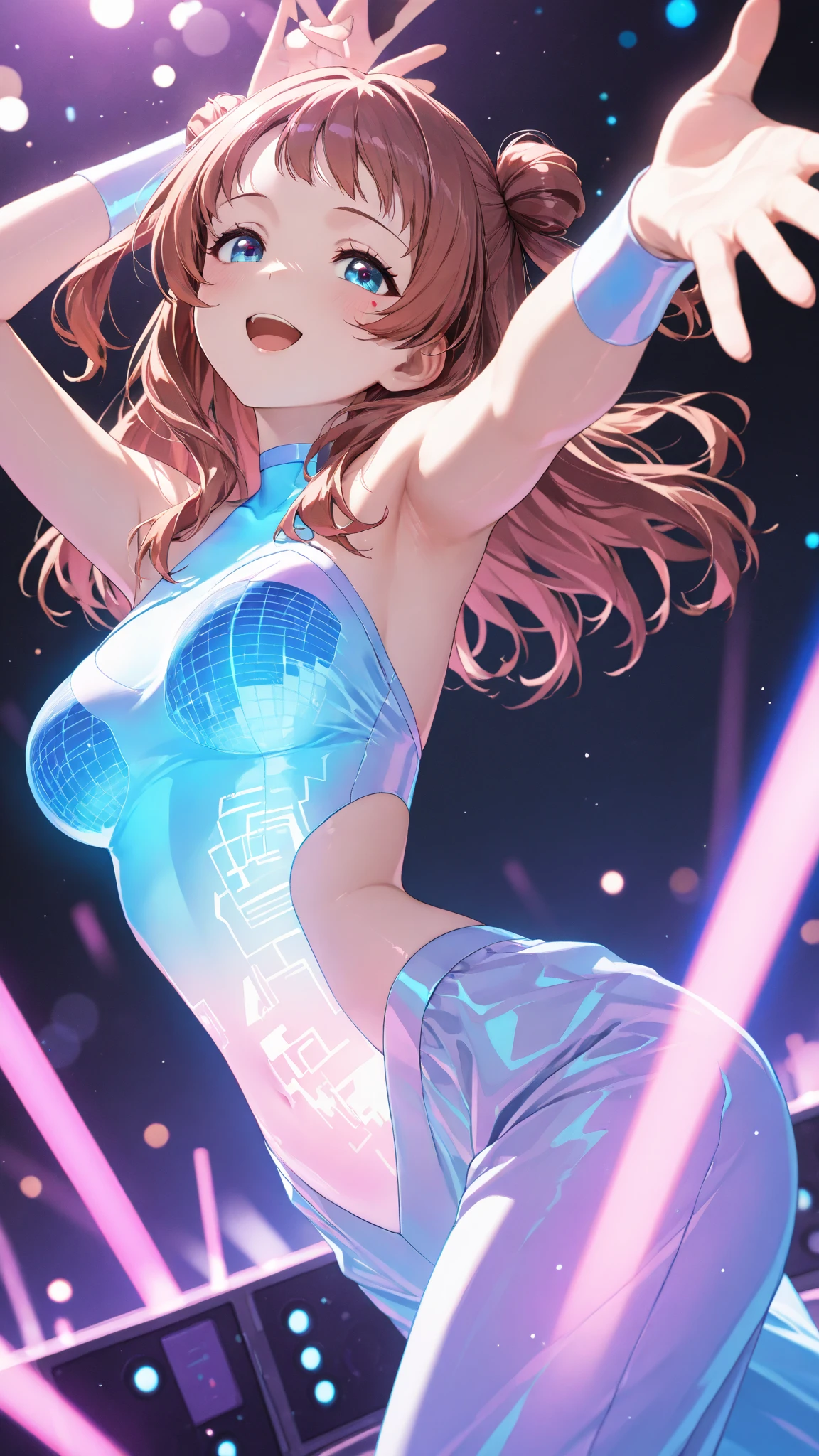 (Vista superior), Dynamic Angle, ultra detallado, illustration, primer plano, llano, 1 chica en, ((Darlinginthefranxx: cero dos, cero dos, cuernos rojos largos, Auriculares jack, Medias rosas: 1.4, cabello rosado)), His eyes shine like dreamy stars, (ojos brillantes: 1.233), (ojos hermosos y detallados: 1.1), (inexpresivo, boca cerrada), (En pie), (Mechanical room with tools and spacecraft windows in white mech), Tsuruwanglan en el fondo, (noche: 1.2), Dreamy, [Dedos y manos delgados: 0.55]::0.85], (Dedos de detalle)