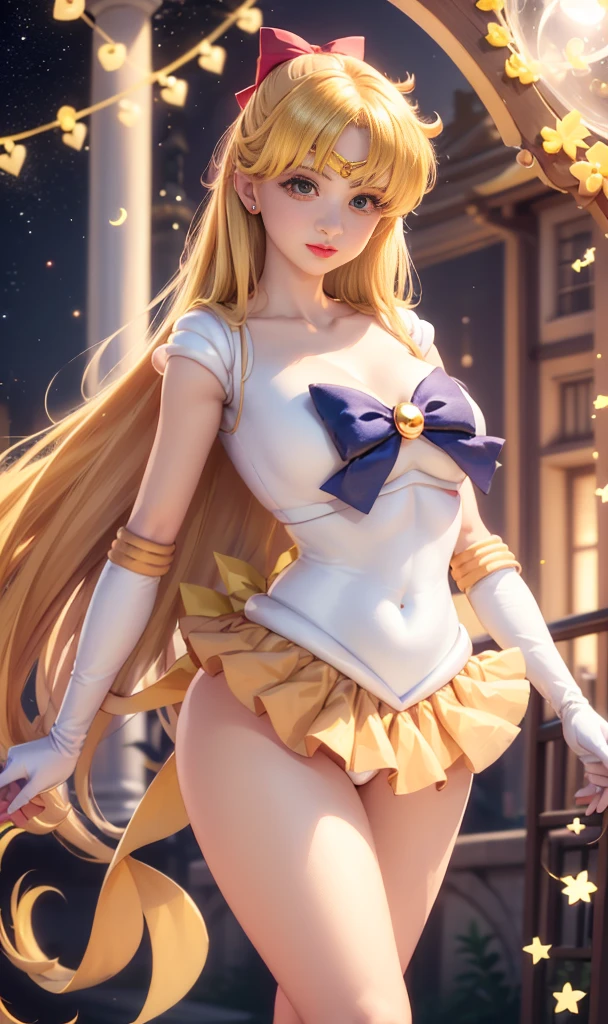 ((very detailed RAW color photo)), ((realistic)), (((1 girl))), (((alone))), (((30 years))), ((athletic)), ((very defined toned physique)), ((very defined and beautiful muscular body)), (((very detailed perfect body))), (((small and defined breasts))), (((ultra defined curves))), (((superior quality, 8k, masterpiece: 1.3)), sharp focus: 1.2, (((extremely beautiful girl with perfect figure: 1.4))), ((very thin waist: 1.2)), ultra detailed skin texture, ((perfect and beautiful hands)), ((smooth and soft skin)), (ultra detailed fabric texture), extremely beautiful ultra detailed face, (((extremely beautiful))), ultra detailed, (((girl wearing Sailor Venus costume))), (((extremely long curly blonde hair))), extremely beautiful, (((extra long ponytail with bangs))), ((very detailed and beautiful wolf ears)), (hair on the face), ((hair ribbon)), dynamic pose, ((uniform leaves thighs exposed)), ((ultra detailed and toned legs)), (((ultra detailed waist))), (((very wide hips))), (((very thick and toned thighs))), (sexy), (((extreme hourglass figure))), (((very thick heart lips))), ((red lipstick)), ((ultra detailed lips)), ((ultra detailed blue eyes)), ((angry look)), (((staring at the viewer))), ultra detailed provocative mouth, extremely beautiful seductive lips, ((blushing)), (makeup), (((ultra defined waist))), eye shadow, (full body shot), starry night, night sky, stars, full moon, galaxies and nebulae, snow