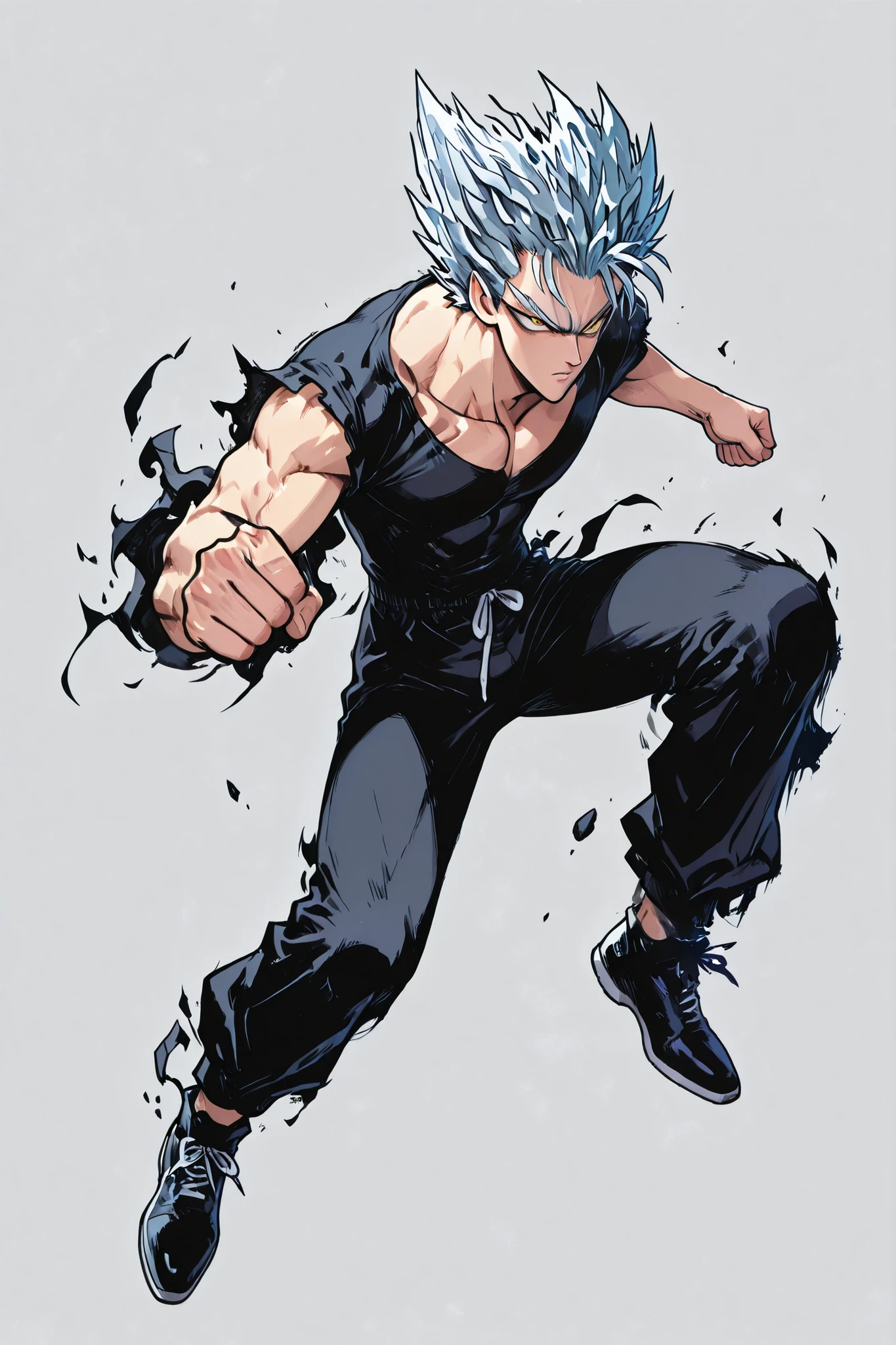 One Punch Man [Garou] illustration,Silver Hair,Silver eyebrows,yellow eyes,full body,Original Style, guy,adult, clean background 