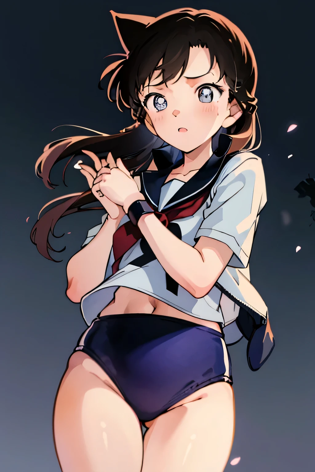 1 girl, looking at viewer, dynamic angle, beautiful detailed eyes, beautiful detailed lips, extremely detailed face and skin, cute, (best quality, 4k, 8k, highres, masterpiece:1.1), warm lighting, cinematic, intricate details, vibrant colors, soft focus, digital art, portrait,a beautiful girl with blue eyes and brown hair, one side of her hair is up with hair bobbles, she has long hair and a hair ornament, nude,naked,big tits,pussy cum,navel.blue water background,white stockings,