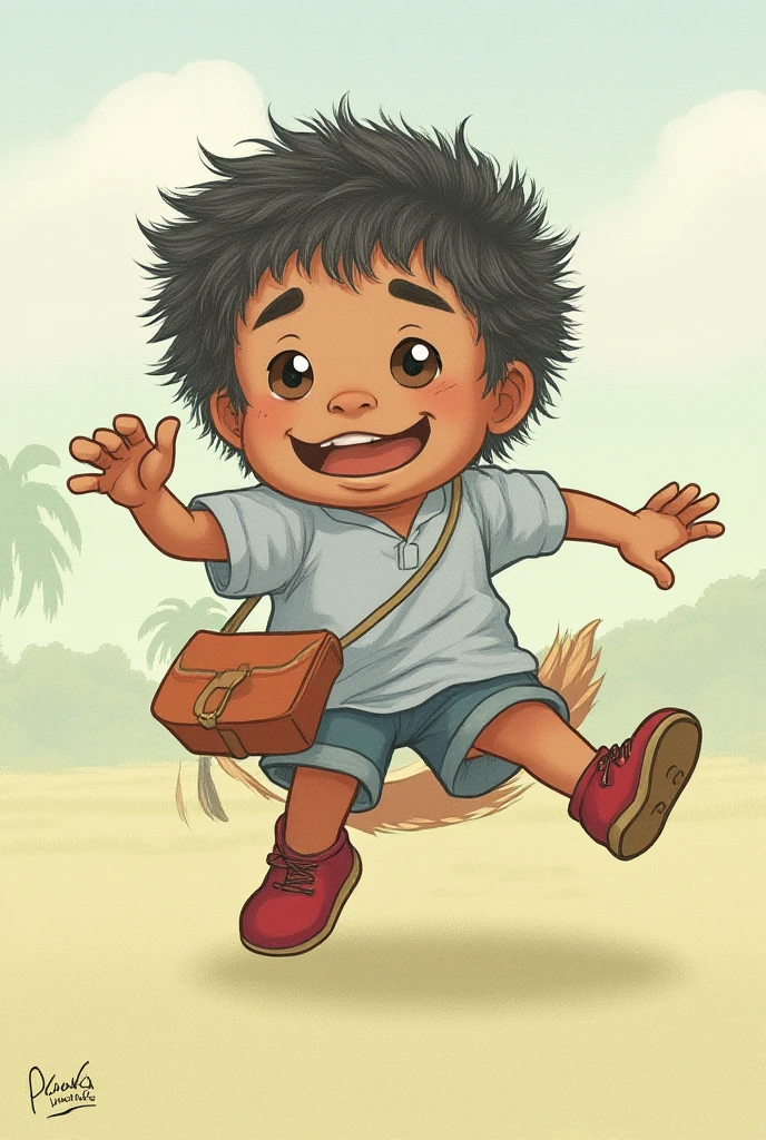 The boy ran down the road