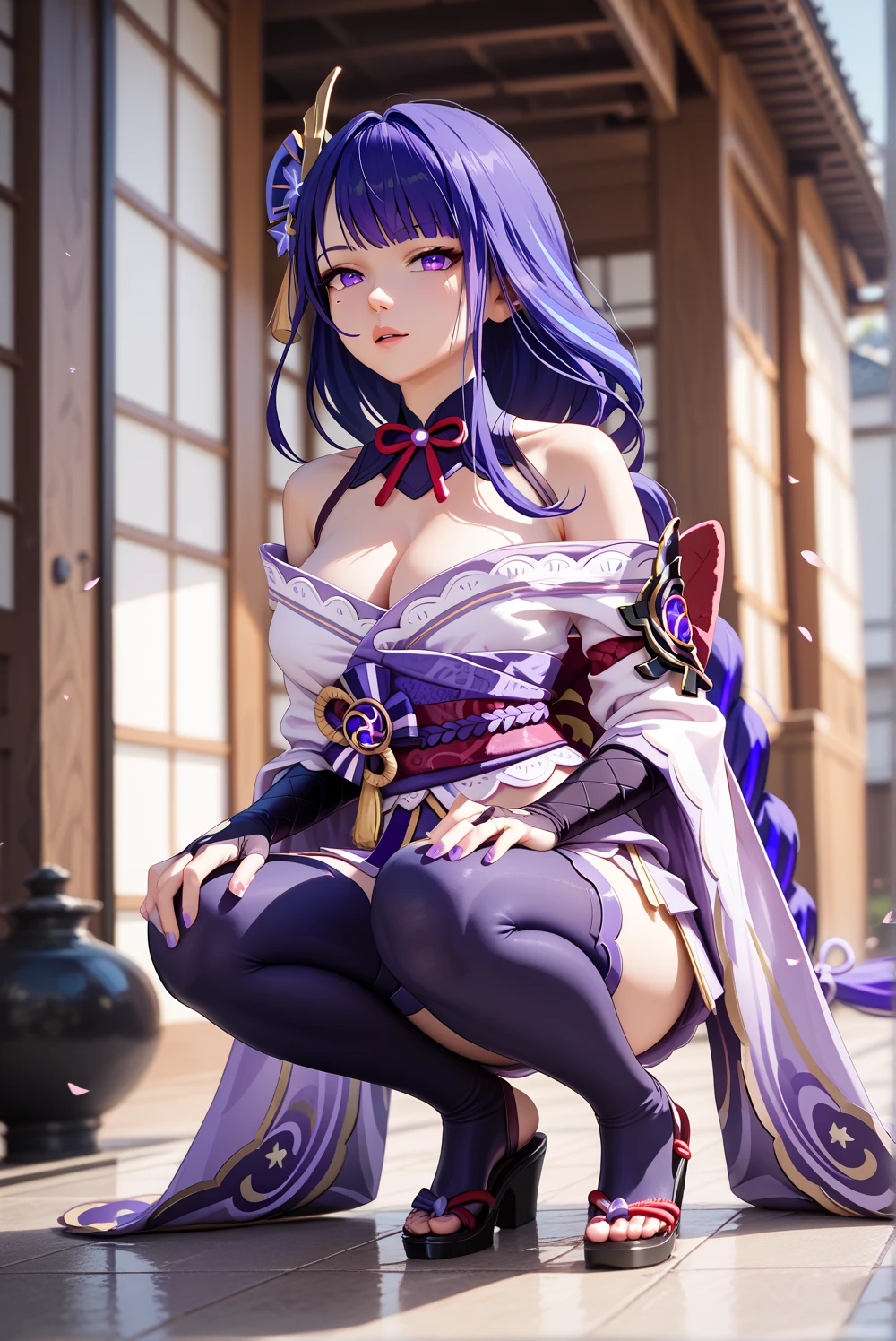 ai_generated +braid busty +choker cleavage floox +genshin_impact genshin_impactfloo +hands_on_hips +hourglass_figure +necktie purple_eyes purple_hair raiden_shogun school_uniform skirt +thighhighs +wide_hips +zettai_ryouiki