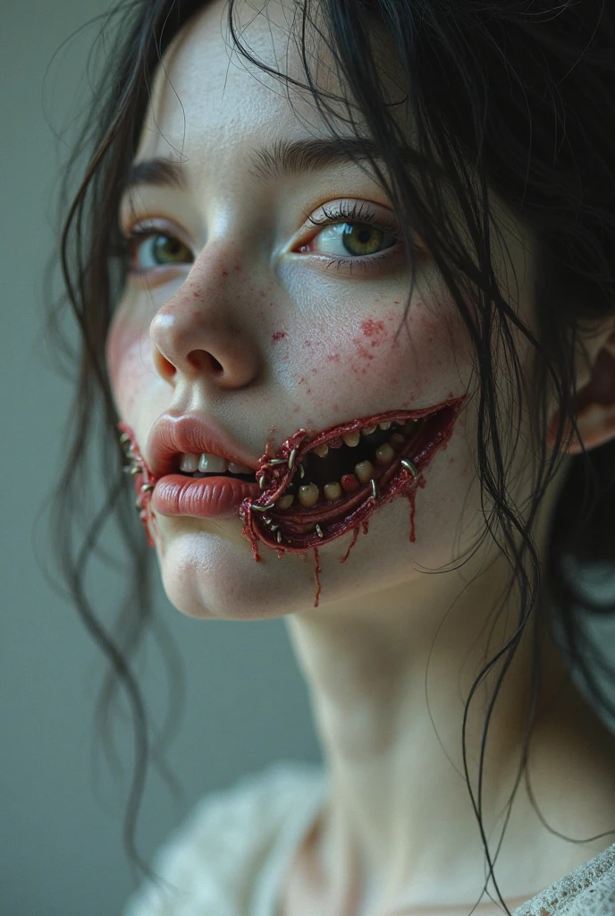 Horror, body horror, ultra realism, 4k, beautiful woman, deformed body, nikon, HDR, photorealistic, professional photo, disgusting, creepy, nightmare, disturbing, junji ito
