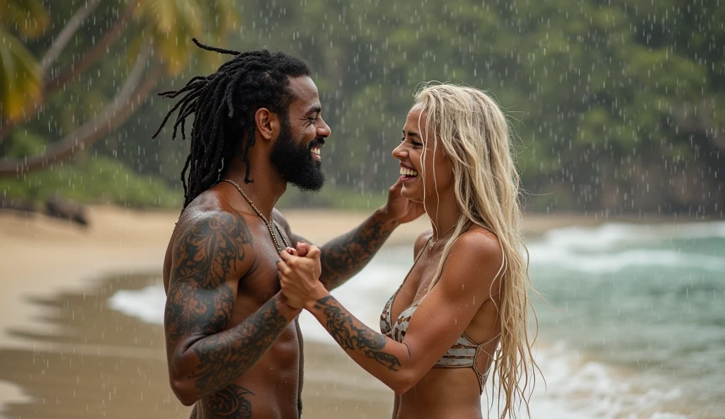 Shakira is beautiful, Happy laughter, wearing a sexy blue halter design, grilling bbq meat, outside in the garden, smoke