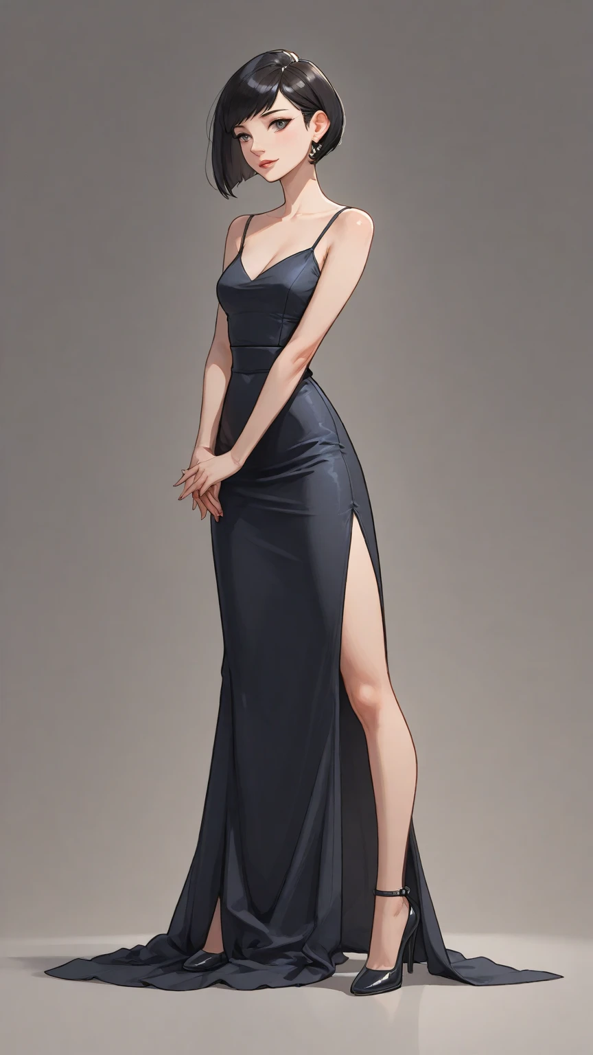 8k, masterpiece, RAW Photos, Highest quality, detailed:1.2),Realistic, Extremely detaileded CG unifies 8k, 8k, diamond, wallpaper, Written boundary depth, (Bright bedroom:1.2), Ray Tracing, (Very beautiful face, Beautiful Lips, Beautiful Eyes), intricate detailed face, ((ultra detaileded skin)) One Girl, Cute Korean Girl, K-POPアイドル,(Slim figure), ((Viewer Display)), (Body Conscious),(Shiny silk mermaid long dress:1.5),(Tight fit:1.2),(High neck),(Injection Sleeve:1.1),(silk long dress:1.5) ,(Opera Gloves:1.5),(Glossy black pantyhose:1.5),Cute Korean Girl,Clear Eyes, walk , (Pale skin),  (Big eyes), ((Full Body Shot:1.5)), Bodycon mini dress, Tight mini dress , Mini dress in navy blue, Plain Dress, Turn back, Side Shot, Slim figure, Healthy Thighs, Thigh Gap、(Place your arms behind your head:1.3)