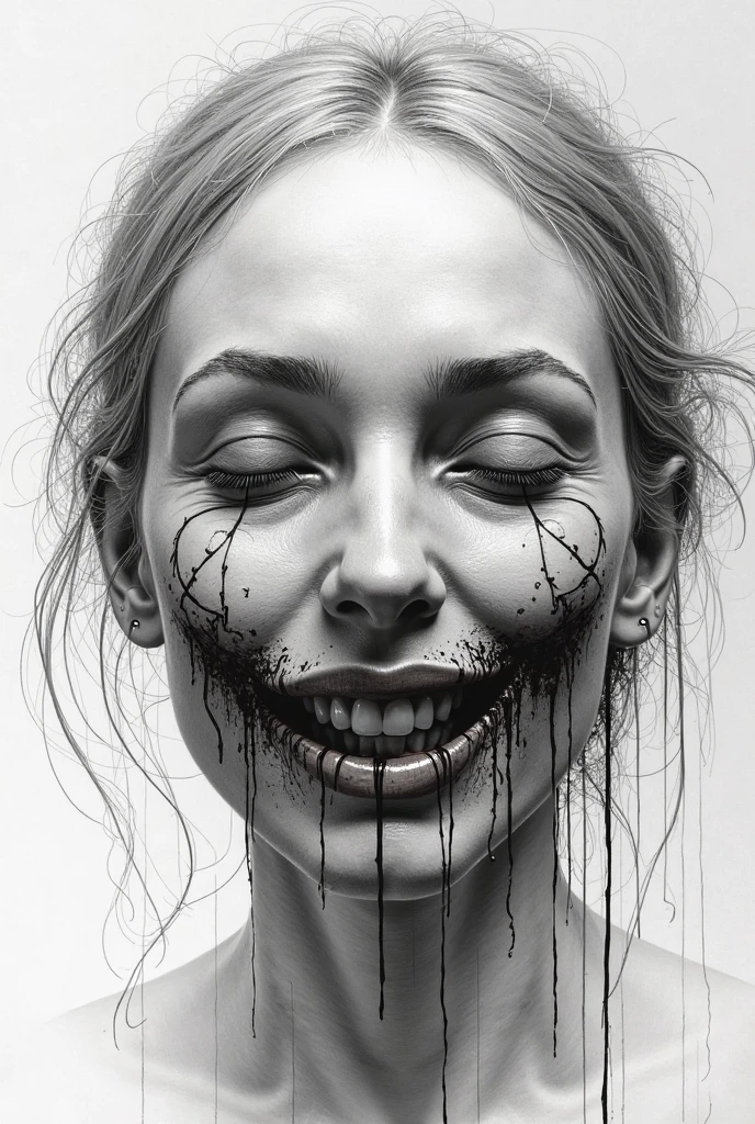 monster,horror,grotesque,cracked_mud_skin,white_skin,black_eyes,freakish_smile,