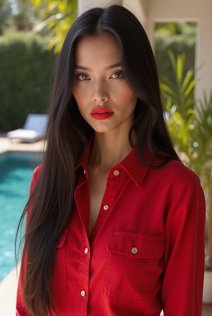 Masterpiece, (((full-shot))), ((1 girl solo)), (one beautiful (Indonesian:0.8)-(Spanish:0.2) girl (looking at camera)), [Risyana Devita], 20 years old, breathtaking beauty, natural beauty, perfect and delicate face, beautiful brown eyes, detailed eyes, soft lips, (long dark-black hair:1.5), (tall figure:1.5), (athletic body), (small breasts:0.5), cleavage, small and beautiful hard nipple, pearl skin, (skin pores:0.7), extremely detailed face and skin texture, (skin texture:1.1), beautiful long legs, seductively walking pose, walking on the park, (wearing a sexy (Red sports dress)), extremely detailed and realistic red clothes, sharp focus, 8k uhd, best quality, ultra-detailed, realistic, colorful tones, natural lighting, clean lines, vibrant colors, modern art style, high-res, professional-grade, textured finish, contrasting elements, dynamic composition, lifelike texture, precise details, expert craftsmanship, layered colors, dramatic lighting, stunning visuals, exquisite artwork, (depth of field),