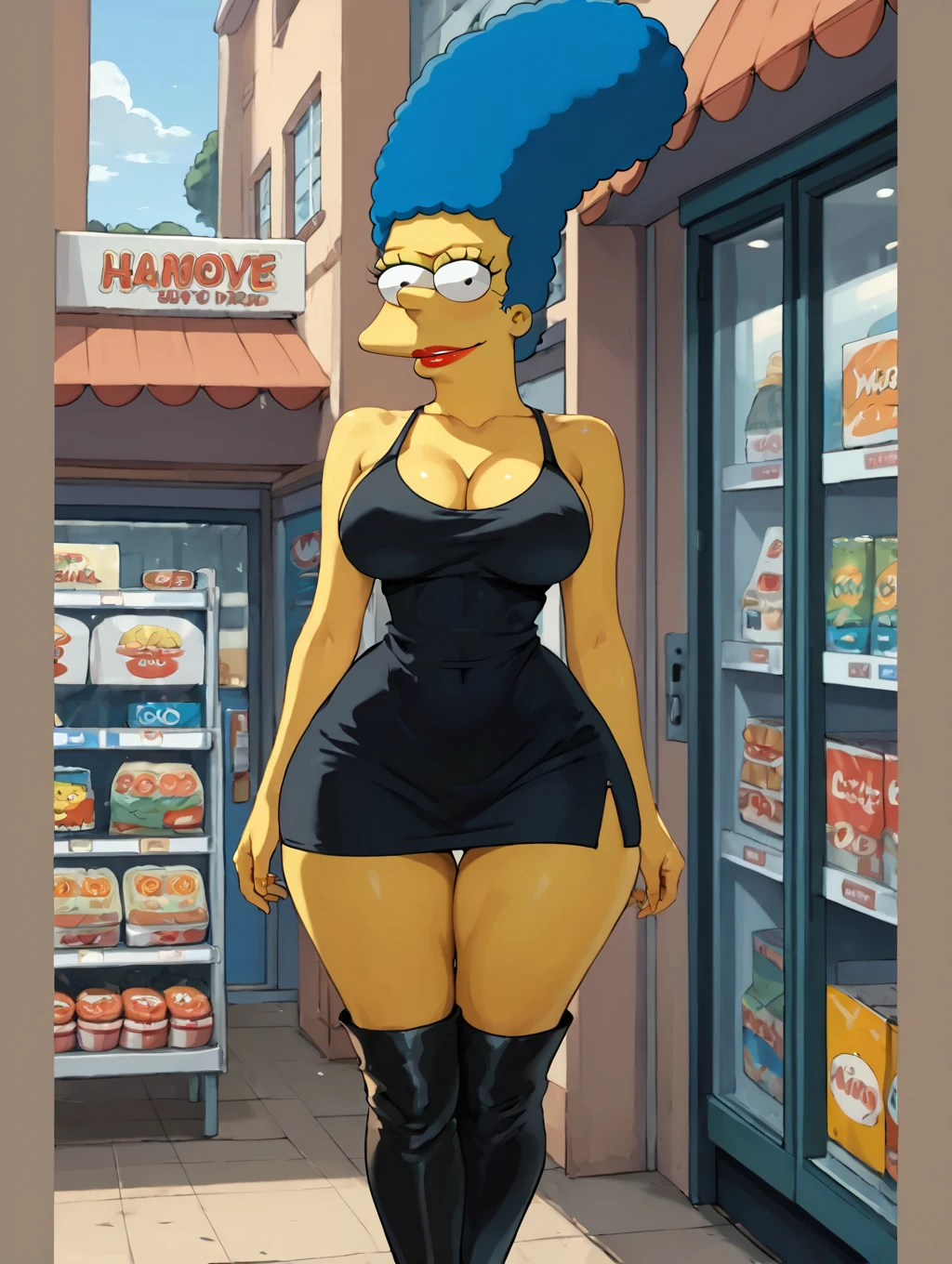 Marie Kanker, solo girl, blue short hairstyle, cute face, naked, big breasts, thick body, Marie Kanker Ed Edd N Eddy, full body, Standing at the park, cuerpo completo, High resolusion