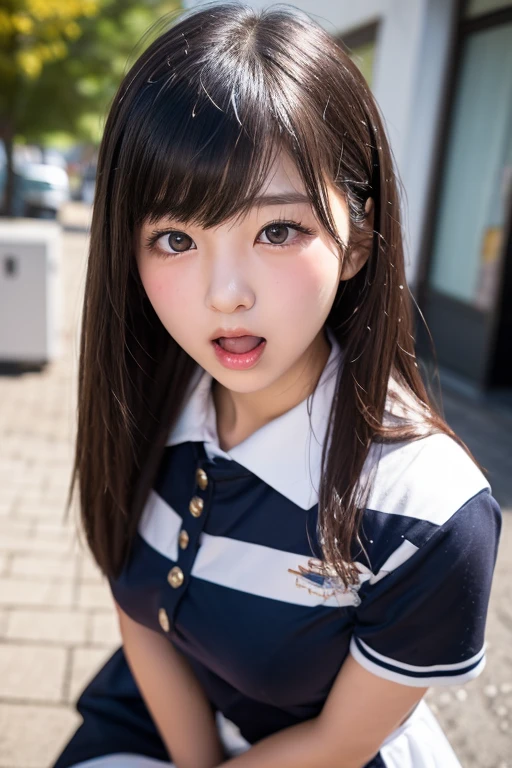 (highest resolution, clear_Image 1.2) 、(Beautiful girl with golden ratio face)、(19-year-old girl)、(very vivid eyes、wolf eyes 1.2)、wonderful, high detail, lip gloss、very beautiful girl、 alone, beautiful girl like a model、(long sleeve sailor suit)、(Very fine pleated scarf）, beautiful and detailed eyes, beautifully detailed nose,(Licking tongue)、
