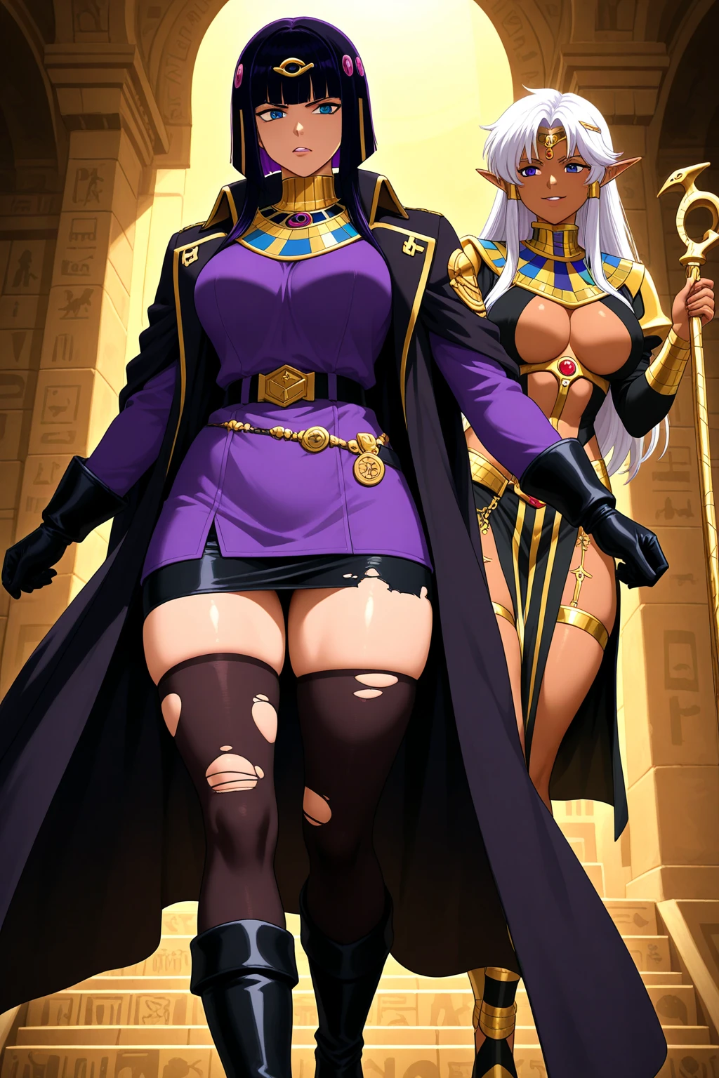 Masterpiece, best quality, absurdres, ((1girl)), , menat_holiday,  light smile, dark skin, Green eyes, egyptian, bob cut, red dress, (black hood), black gloves,(shiny thighs),, , bare shoulders,sexy thighs,beautiful hip line,((solo)),,evil smile,,,in bedroom,upskirt,spread leg,pussy line,camel toe,parted lips,lip,M-balenced leg
