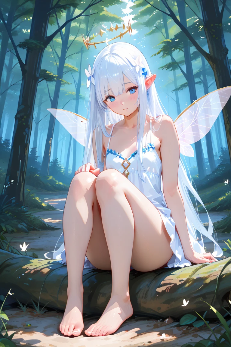 fullnuse, ( Absurd, High quality, ultra-detailed, masterpiece, concept art, smooth, highly detailed artwork, hyper-realistic painting ) , young, tiny , allured, cute, whole body, Romantic, Vivid, dreamy, fantasy, (no bra), fairy wings, in the forest, enchanting glow, very detailed art, no panties, perky niples, charming smile, love, transparent negligee, blonde , young girl, (small breasts:1.3), (skinny girl), stylish fairy city, no panties