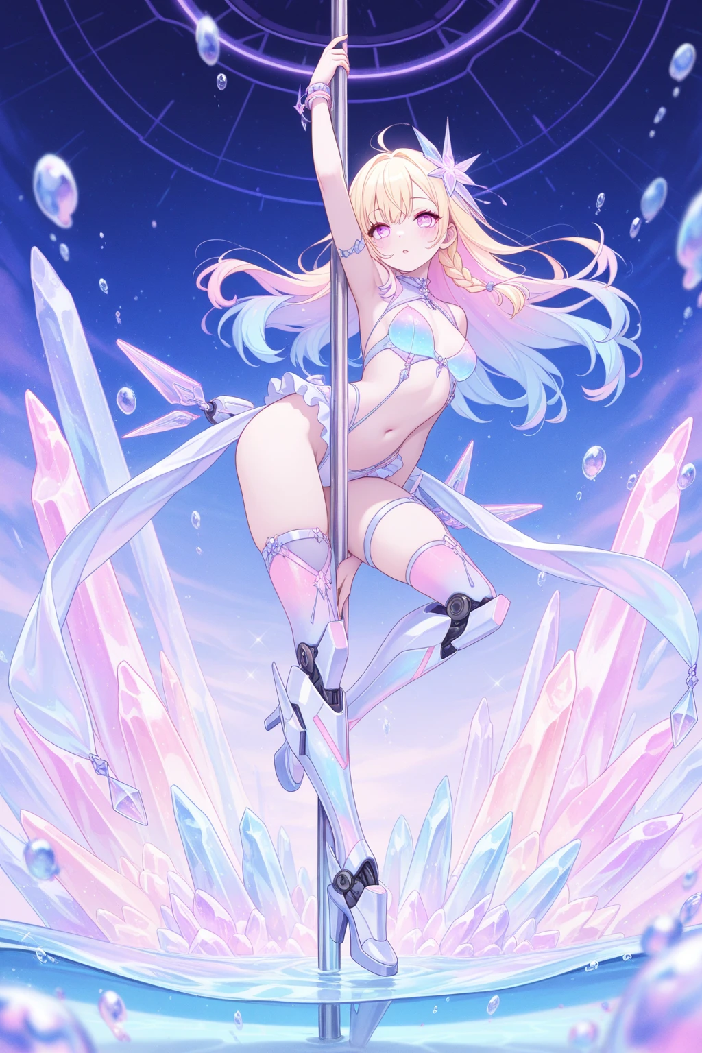 (((1girl))), ((best quality)), ((masterpiece)), ((ultra-detailed)), (illustration), (detailed light), (an extremely delicate and beautiful), (beautiful detailed eyes), (sunlight), ((extremely light)), ((extremely clothes)), (((hyper detail))),(((((front lighting))))),(((((front light))))),
((((quite adorable magical dress with brief pleated skirt magical hat)))),
, (((Sorcerer))),
(((high twin pig tails))), ((((white silver hair)))),
(((yellow gold eyes))),
((((whole body)))), aged 5 to 8, ((((())))), (((((quite adorable young girl))))),
(((condescending expression))), (mischievous smile with sexual satisfaction), (((extra adorable))), (((extra slender shape))),
(((extremely beautiful detailed face))),
((elegant magic gloves)),
((elegant magic boots)),
(((bravely and dynamically attacking enemies with a Magic of Vast Ice Balls))), ((Dutch angle)), (((magical panties))), ((((rear view)))),
(((()))),
(((extremely thin thighagical stockings)))
