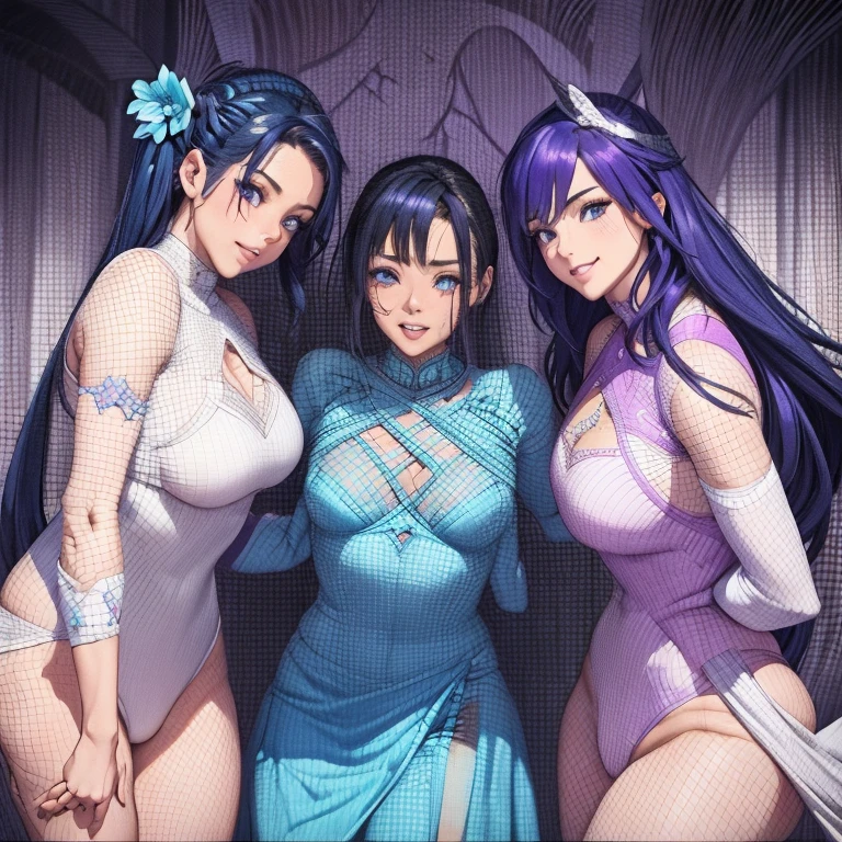 2 girls、Grown-up、Blue-haired、pony tail hair、Colossal tits、beutiful breast、Beautiful、looking upwards、((Kimono))、paler、fabric that fits your body、her nipples are pink and very small.、((Nipples are see-through))、((?????? is visible))、Supine position、on the beds、arms are above head、crying how bright、top-quality