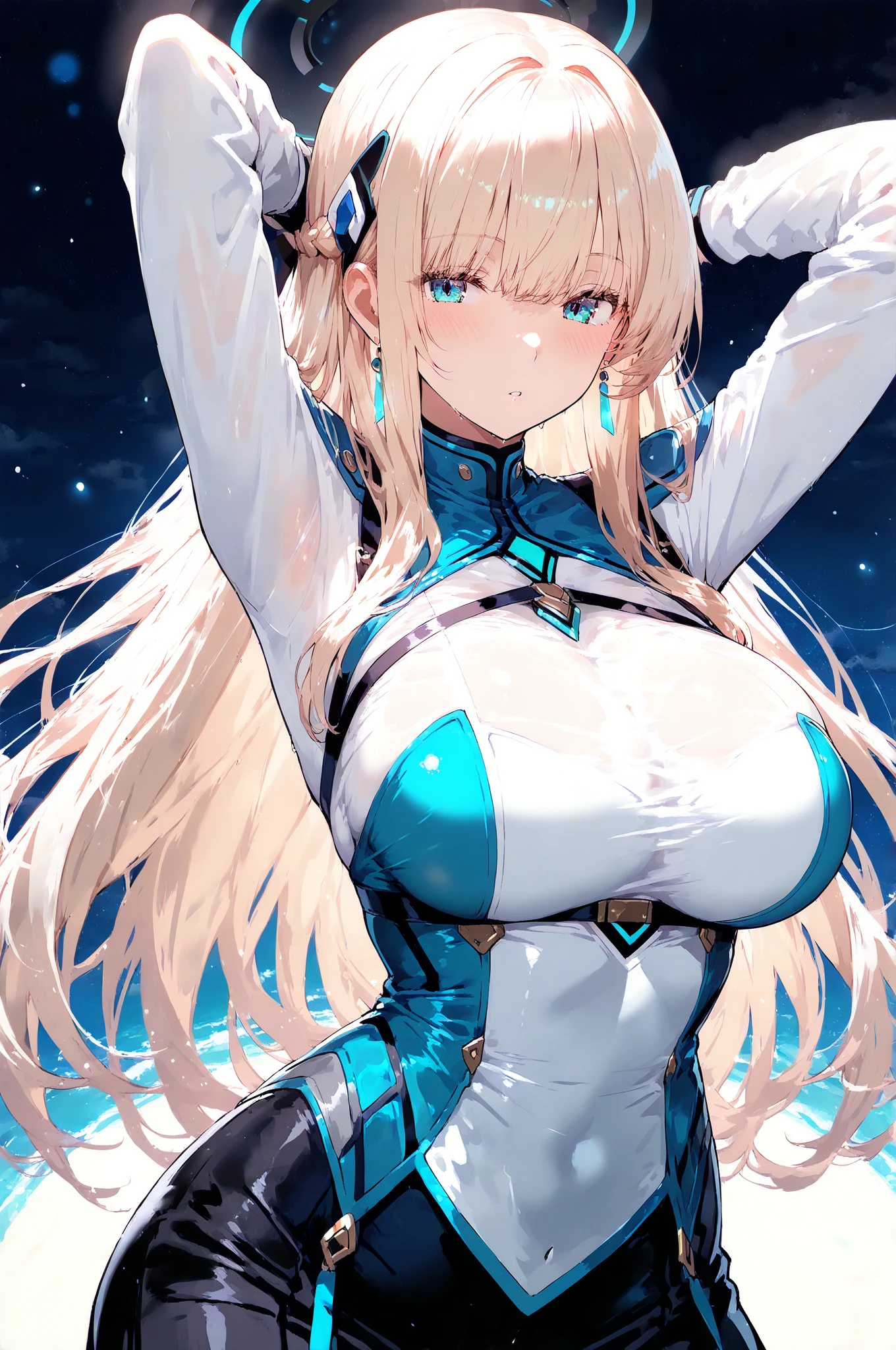 ((masterpiece)), ((best quality)) (ultra-detailed), backlit lighting, extremely detailed background,,de pele branca, Massive, muscular girl, Kaiju, aggressive, Proud,long, wavy white hair,Long dark blue coat,very very gigantic ,muffler,Wolf Girl,Golden decoration,big tail,trouser,Big animal ears,huge sword,long boots,Warm blue clothing,Clothes that are large in size,No skin exposure,Fluffy,venusbody,arknights,angry,milf, gigantic breasts, sagging breasts,