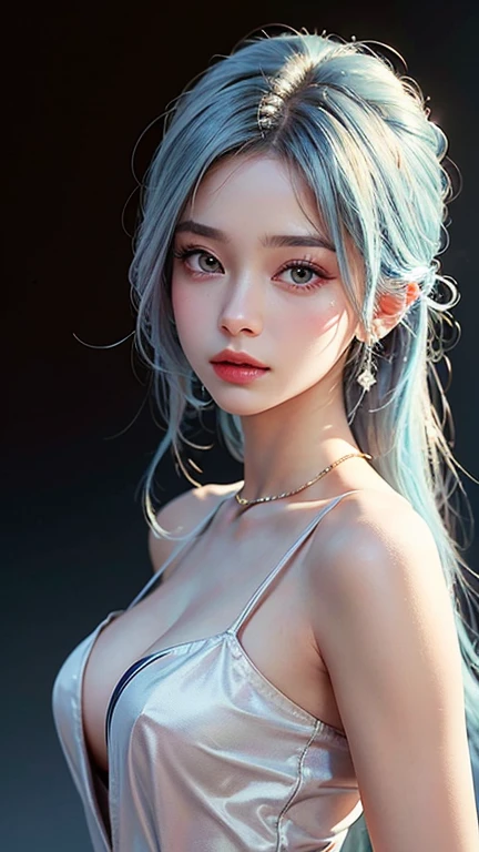 (full body shot:1.2), Photo of a 20-year-old European girl, raw, Beautiful woman, (straight gray hair), ((Detailed face:1.2)), ((detailed facial features)), (finely detailed skin), pale skin, , wrapped in a sheet, Bedroom environment, Lying on the bed, (cold color), moist, Reflectors, (masterpiece), (perfectly proportions), (photos realistic)(Best Quality), (Detailed), nsfw, (8K) (Wallpaper), (Cinematic lighting), (Dramatic Lighting), (foco nítido), (Convoluted) Fashion, shot From above, blue eyes, (intricate, sheer, transparent, translucent, (no clothes:1.2)), intricate, beautifull face, elegant, highly detailed, digital hyperrealistic photography, hyperrealistic photography filigree, shyness, most beautyfull face, (masterpiece, sidelighting, (finely detailed beautifull blue eyes: 1.2)),