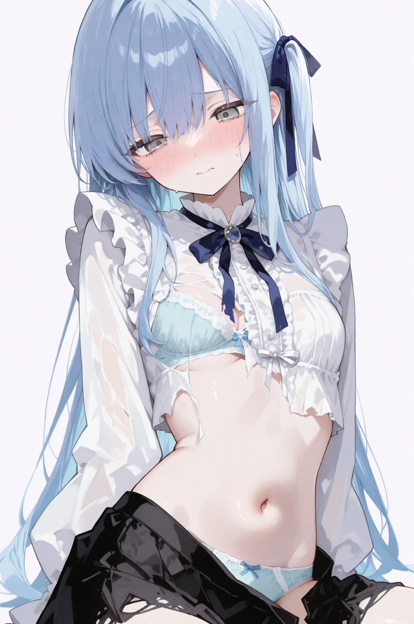 8K, (Tabletop), (High resolution), (dramatic), (Natural light), (small), 1 Girl, young, Baby Face, Flat Chest, , Gray Hair, Long Hair, (Straight Hair Skin)), Beautiful Hair, White clothes, dress, Long bangs, ((Cape)), White Skirt, (uniform)