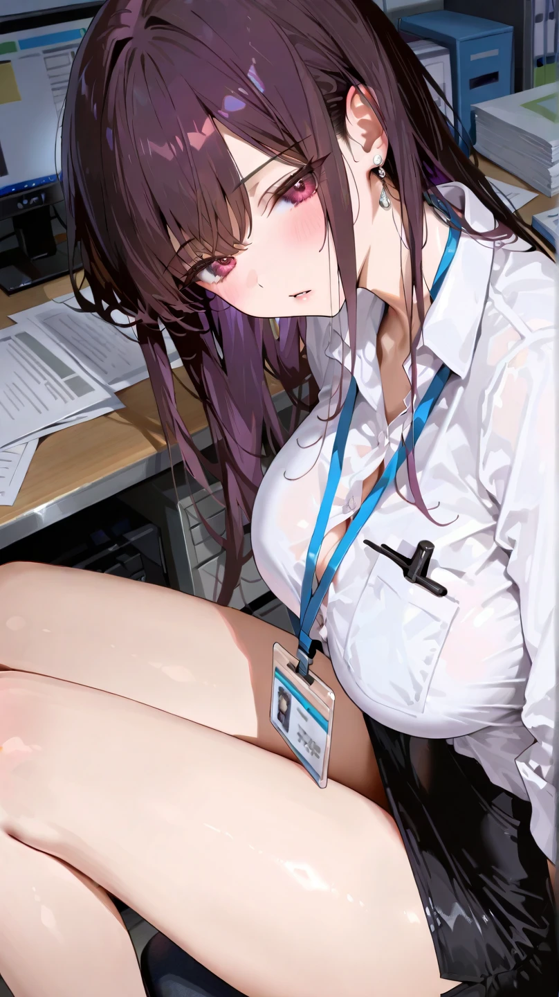 woman,Completely naked,blush,Exhausted look,Large Breasts,woman器,Clothes and underwear scattered around,womanの自慰行為,Lie down on the ground,Nipples get erect,woman器から白い液が大量に流れる,Spread your legs,開いたwoman器,woman器を右手で触る,地面の上でSpread your legs,Company Office